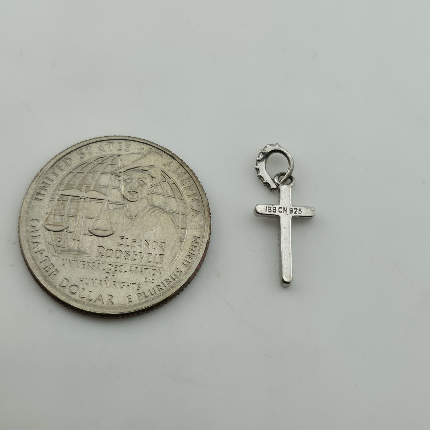 Sterling Silver 925 Cross Pendant CZ IBB CN Religious Charm Small