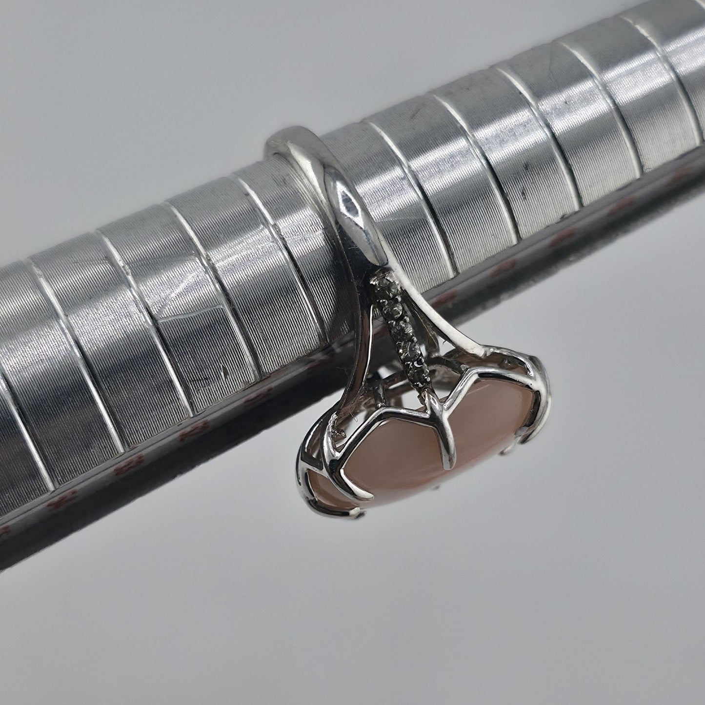 Sterling Silver 925 Pink Cabochon Oval Ring Size 5 Statement Cocktail Ring