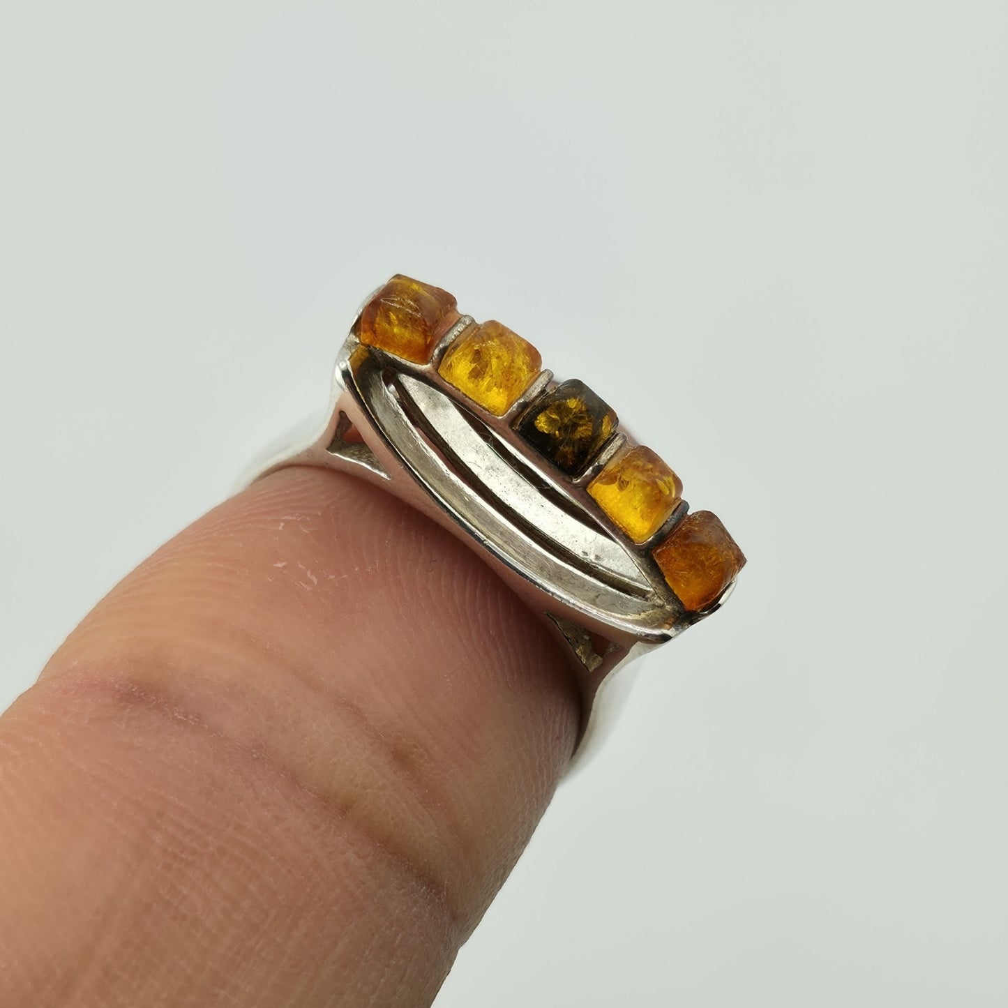 Vintage Baltic Amber Ring 925 Sterling Silver Poland Cognac Honey Sz 7.5