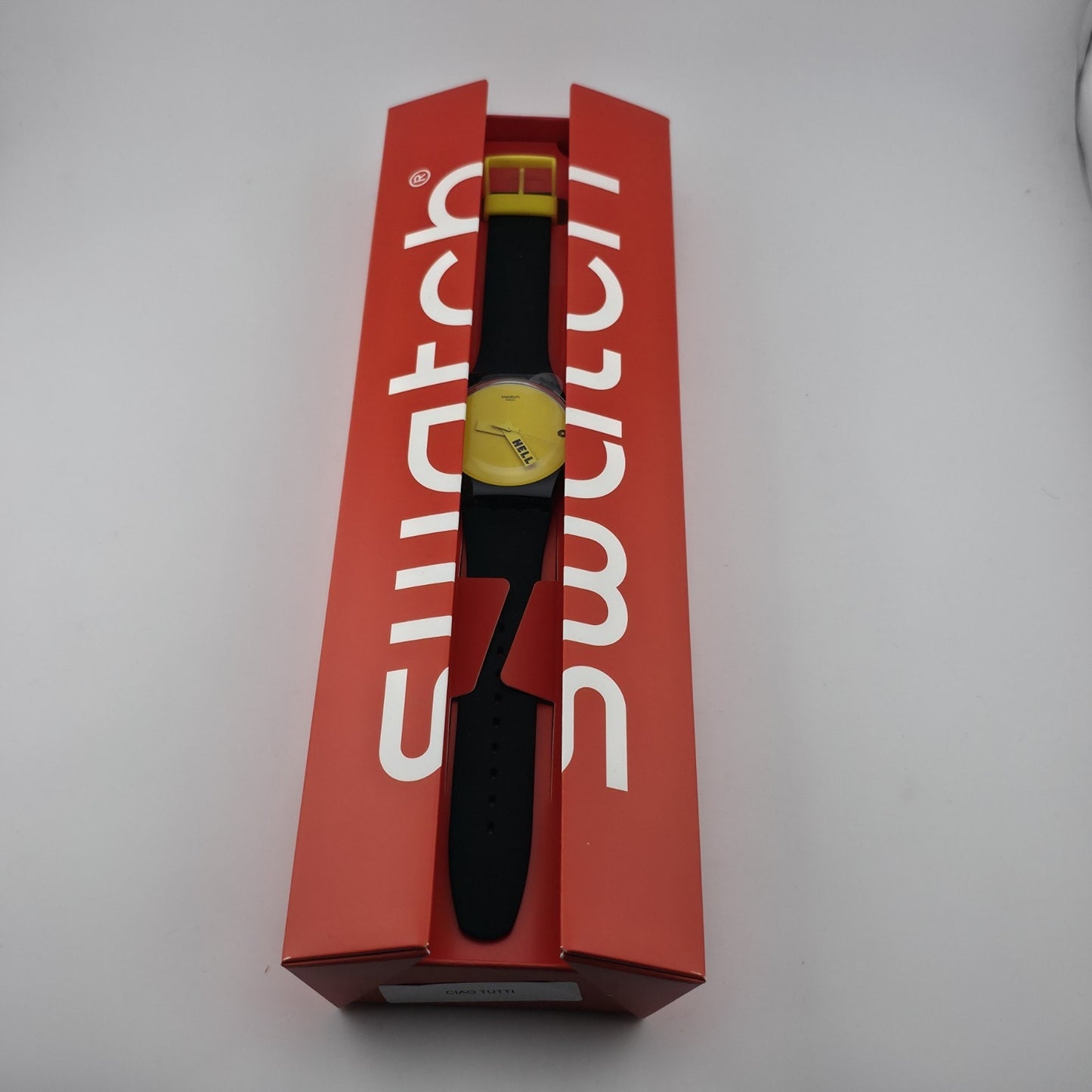 Swatch Ciao Tutti SUOB120 Black Yellow Swiss Watch 41mm New In Box NOS Rare