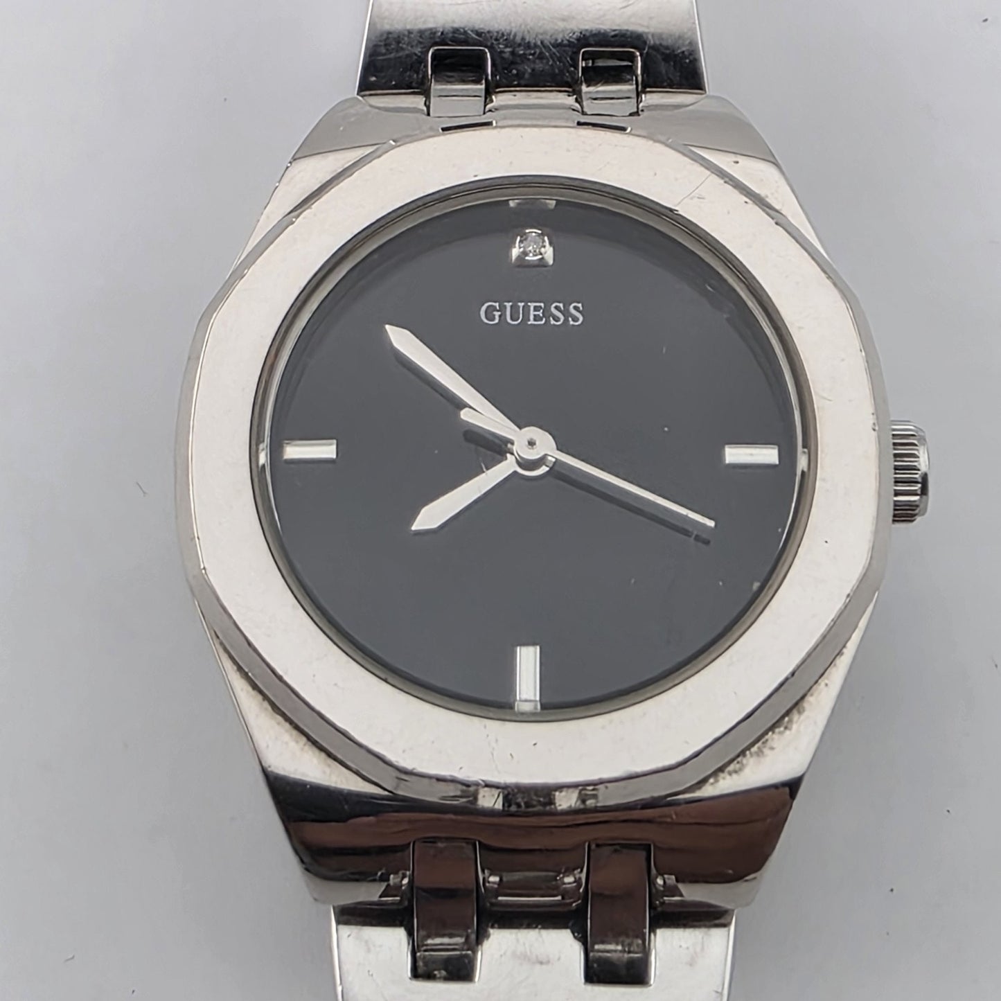 GUESS Women's Stainless Steel Silver Black Dial 27mm Watch U85004L1 6"