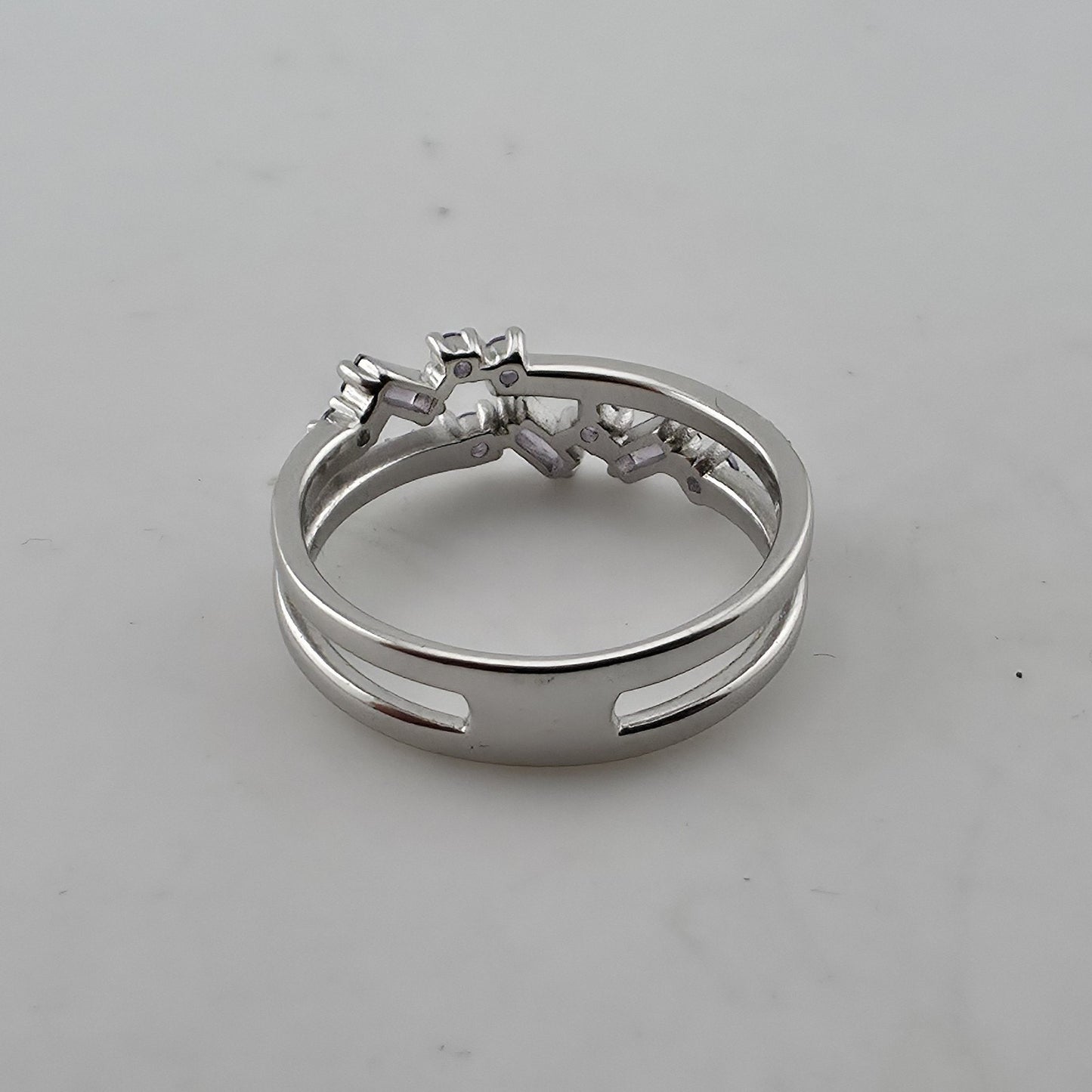 925 Sterling Silver Purple Amethyst Baguette Round Stone Ring Size 9 Split Band