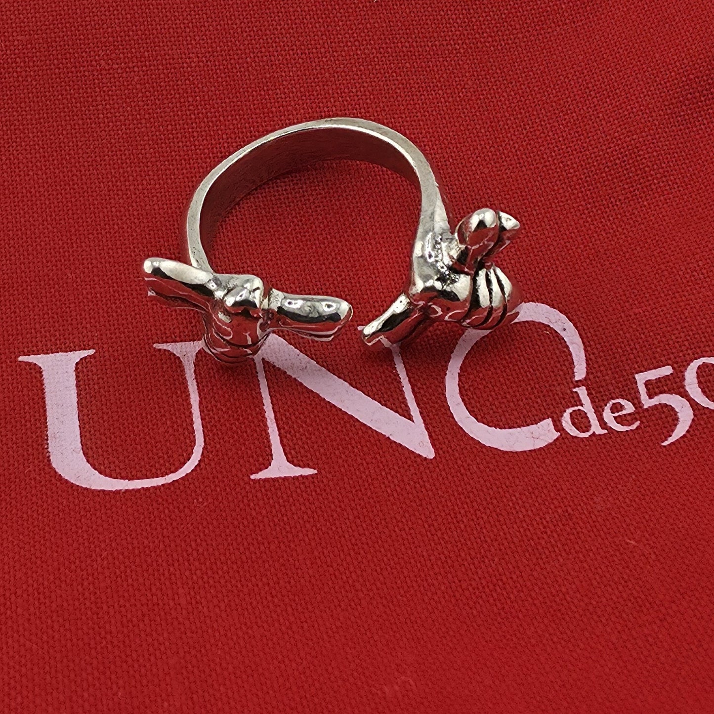 UNOde50 BZZ A BZZ Bee Ring Silver Plated Size 6 Adjustable Spain Handmade