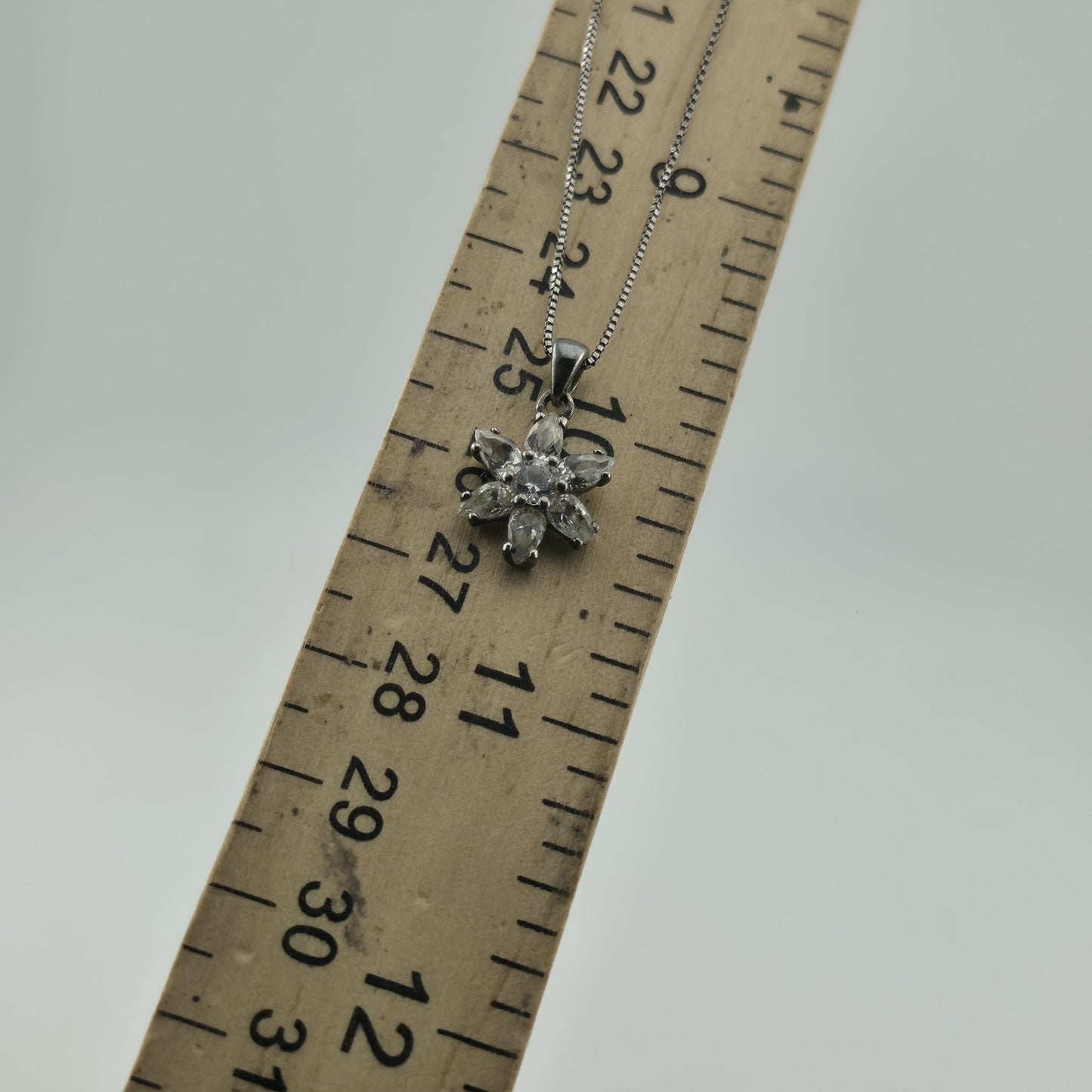 Sterling Silver 925 CZ Flower Pendant Necklace 18” Dainty Box Chain
