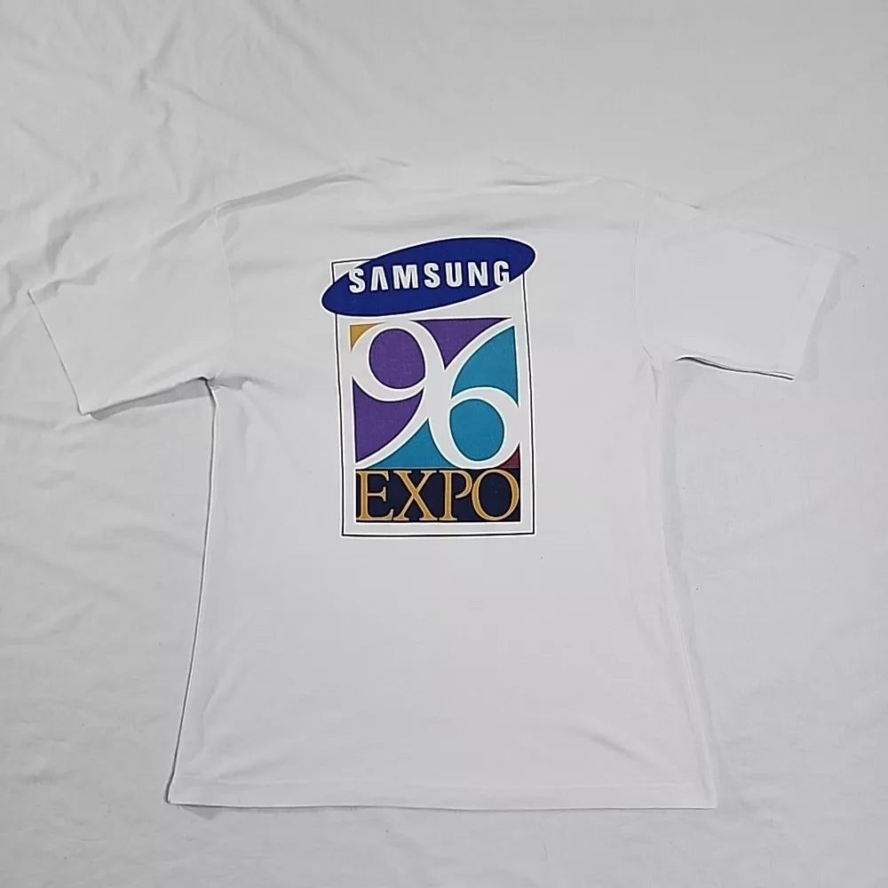 Vintage Samsung 96 Expo Promo T-Shirt Size Large White Thrifted