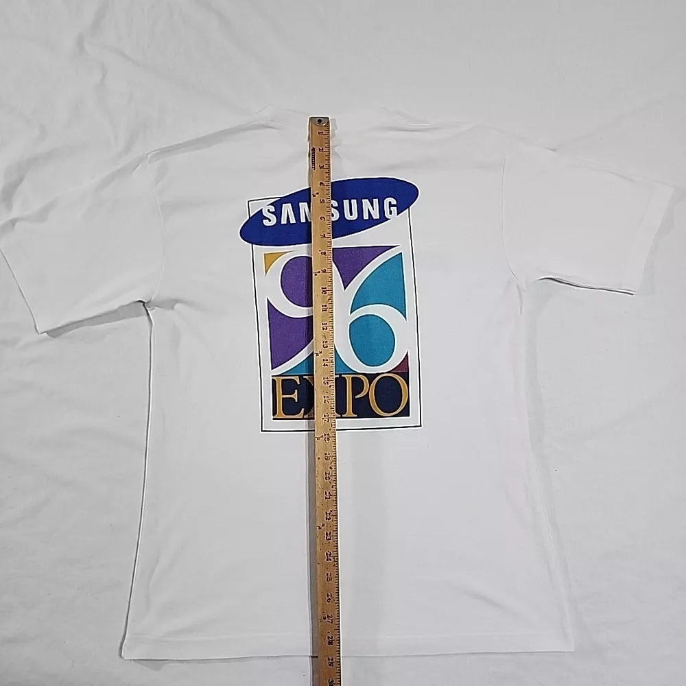 Vintage Samsung 96 Expo Promo T-Shirt Size Large White Thrifted