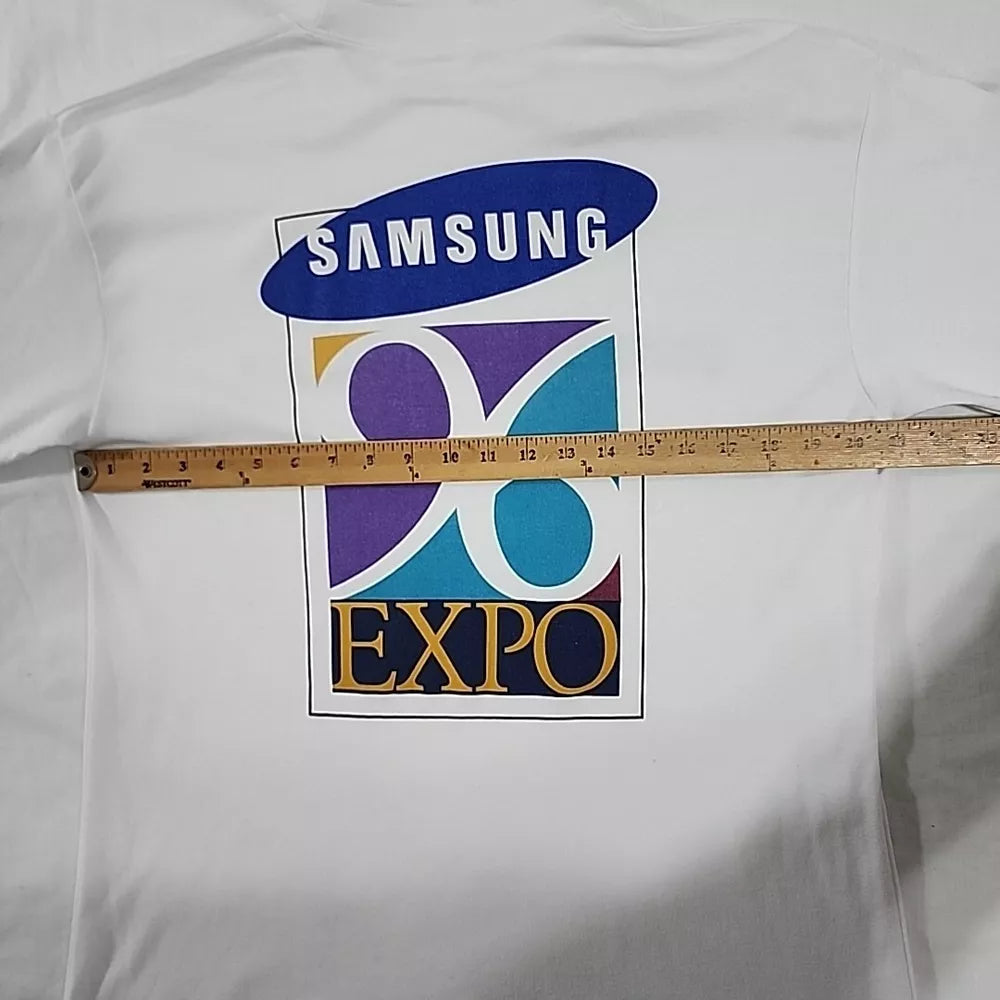 Vintage Samsung 96 Expo Promo T-Shirt Size Large White Thrifted