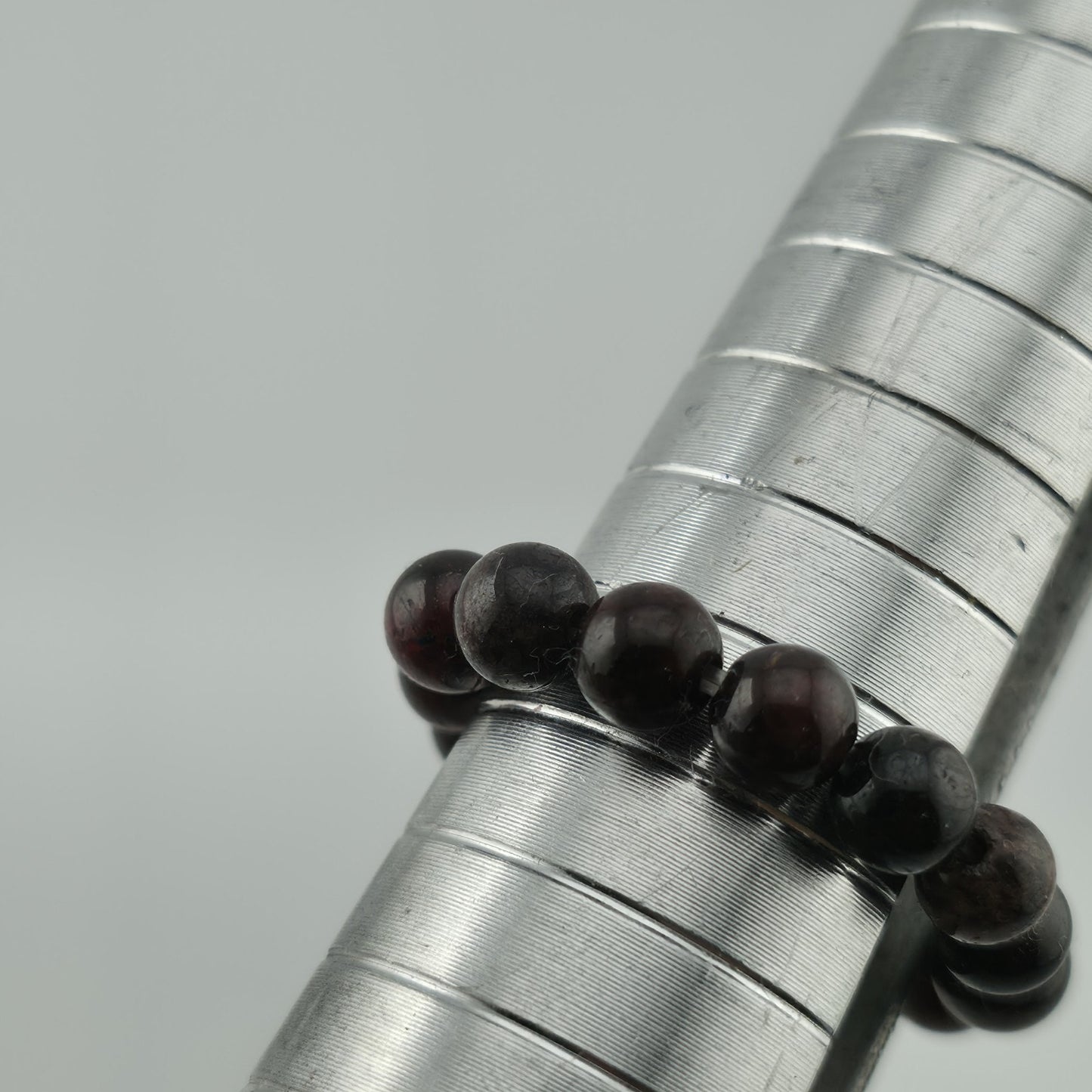 Garnet Beaded Bracelet Natural Stone Stretch Dark Red Black Round Beads 6.5 - 7