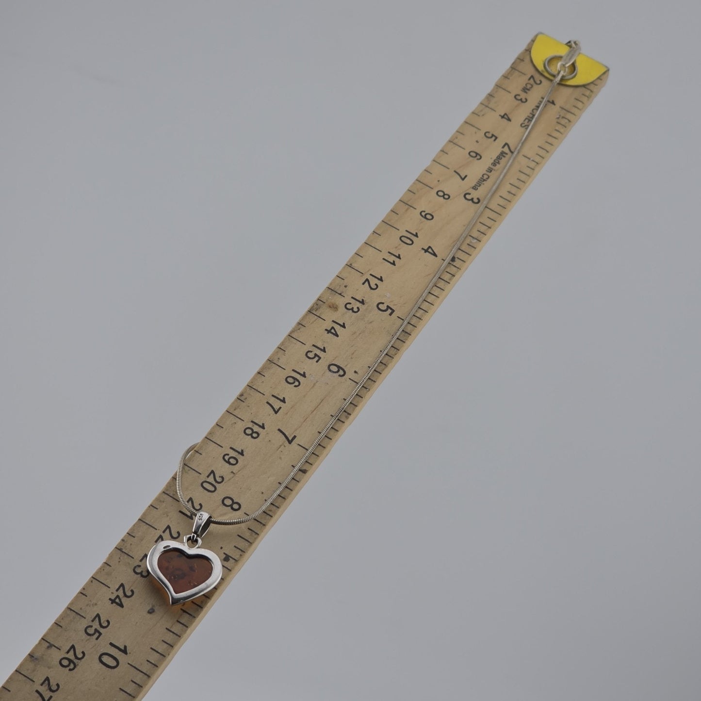 Paolo Romeo Sterling Silver 925 Amber Heart Pendant Necklace Snake Chain 16"