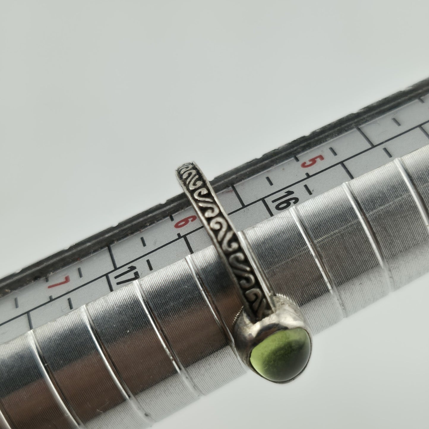 Bask ring sterling silver peridot cabochon band 925 Artisan Stackable 5.75