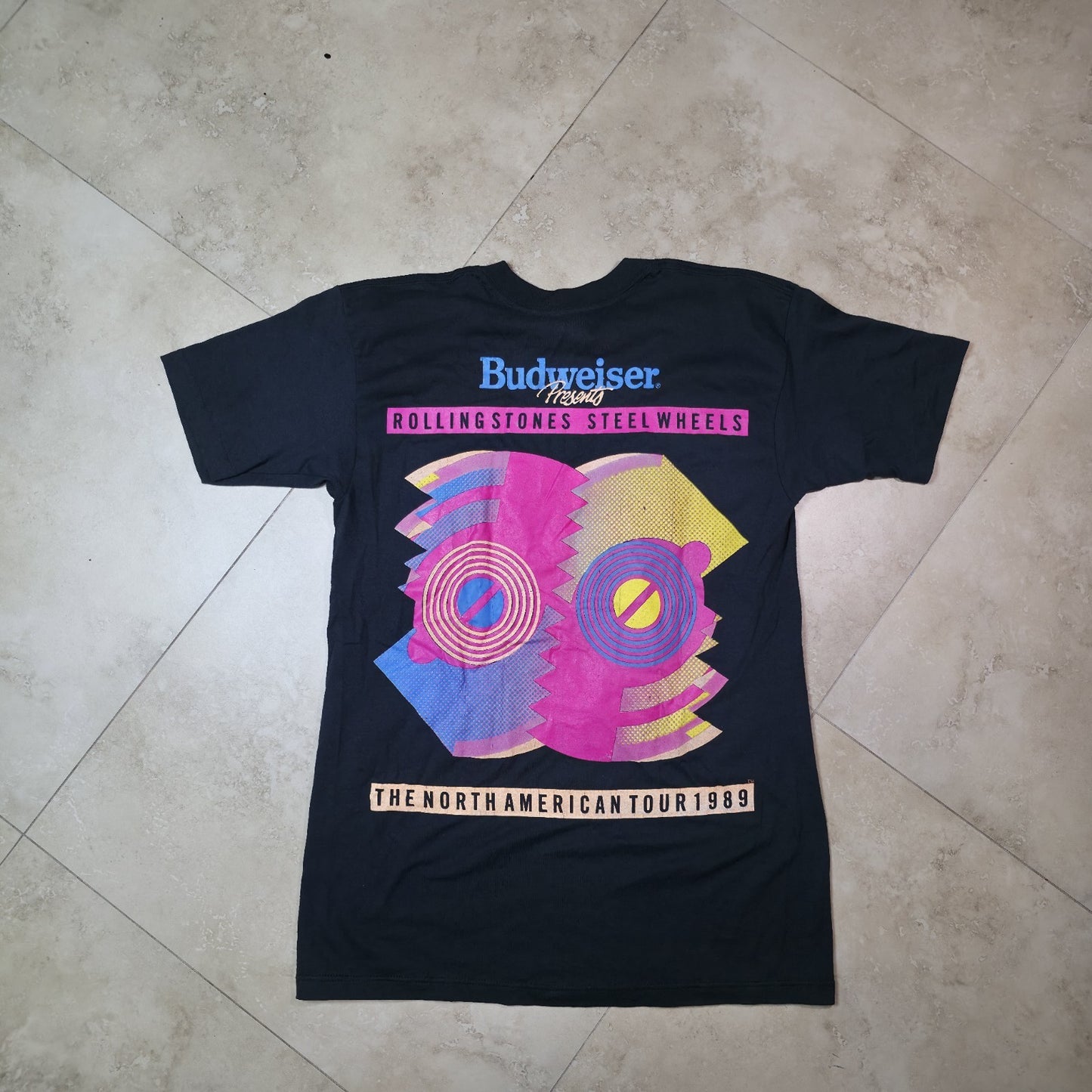 Vintage 1989 Rolling Stones Steel Wheels Tour Shirt Mens Medium Black 50/50 USA Brockum