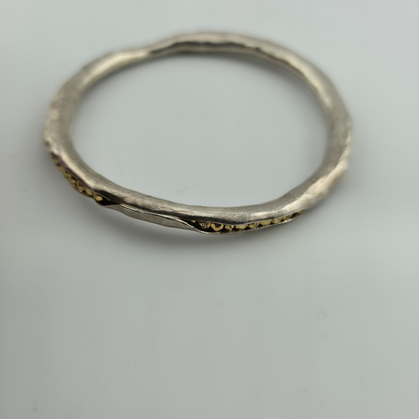 Mashka Antiqued Sterling Silver pod bangle with gold pyrite Size 2.3" Tested