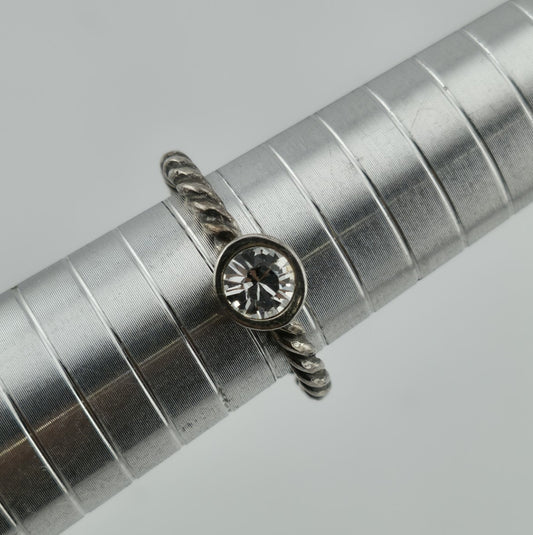 sterling Silver Art Deco rope Ring Bezel Set Rhinestone Stackable Minimalist 9
