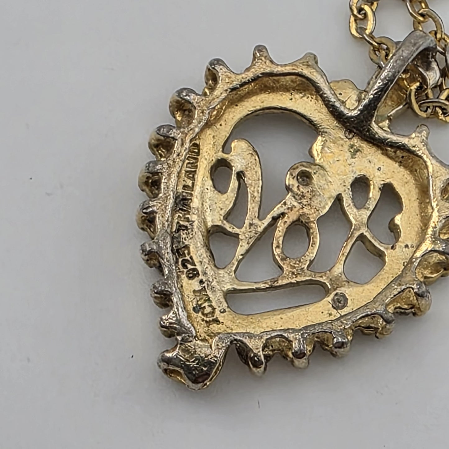 STERLING SILVER HEART Love PENDANT 925 W/ Gold Tone CHAIN NECKLACE ICM