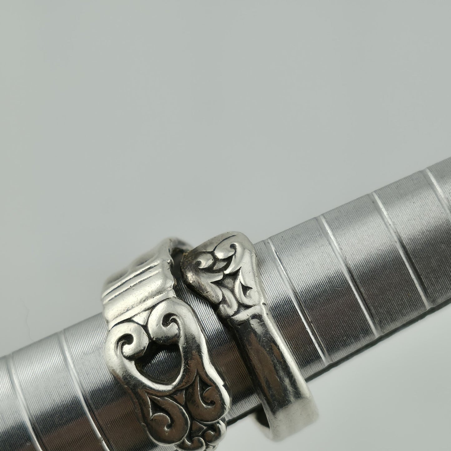 Vintage Cellini 925 Sterling Silver Spoon Scroll Wrap Ring Adjustable Adjustable