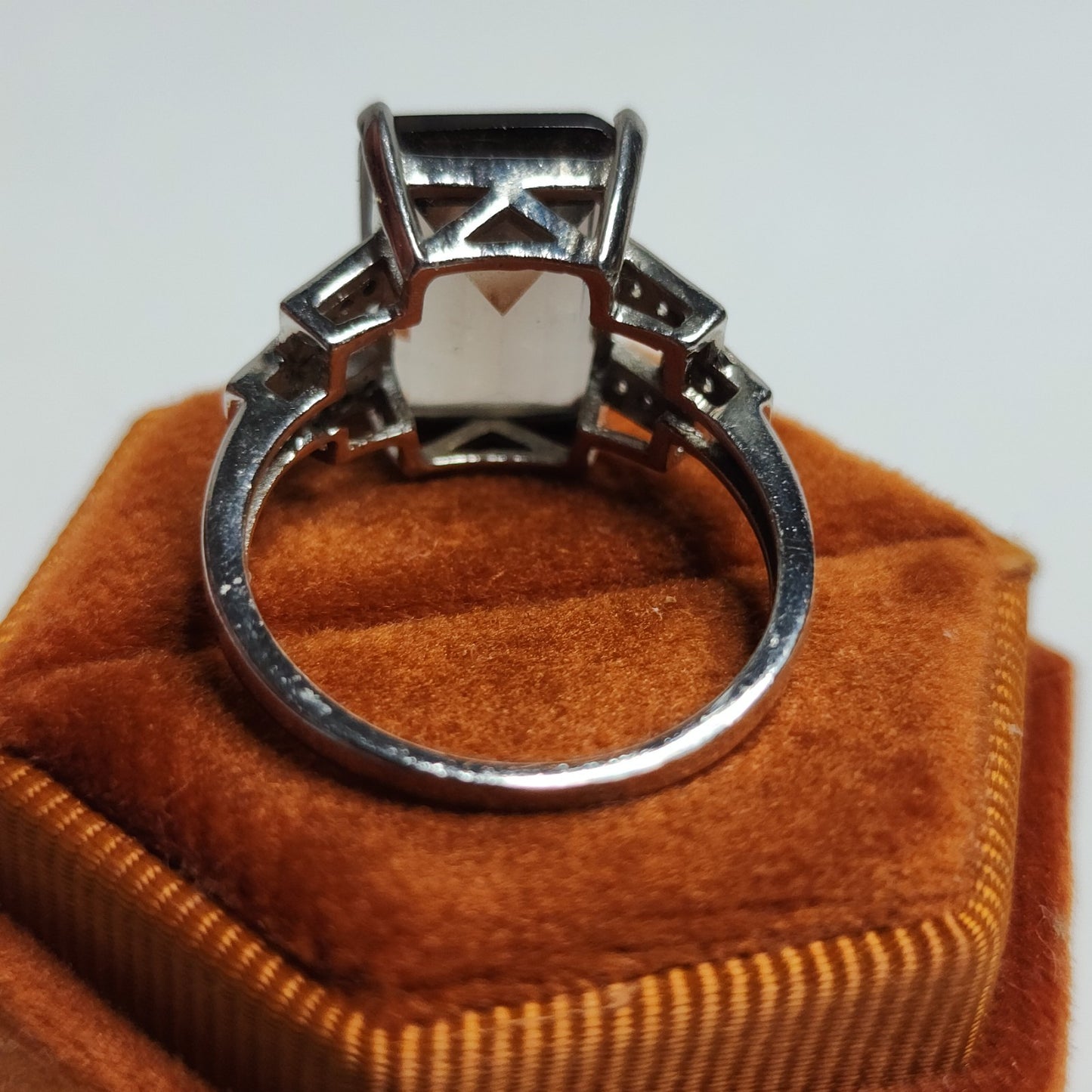 Smoky Quartz Sterling Silver Ring Art Deco Size 8 925 Statement Jewelry