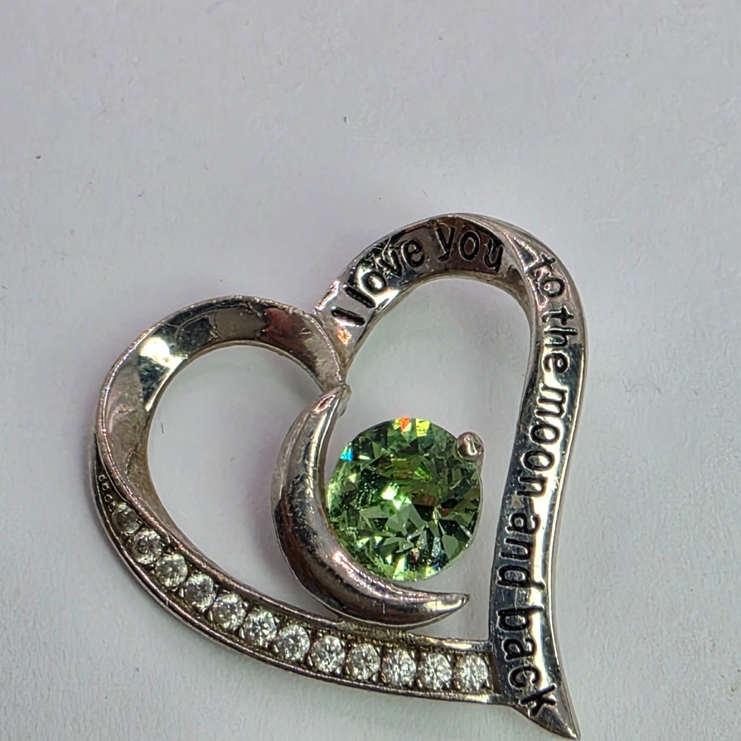 I Love You to The Moon and Back 925 Sterling Silver Heart Pendant CZ August