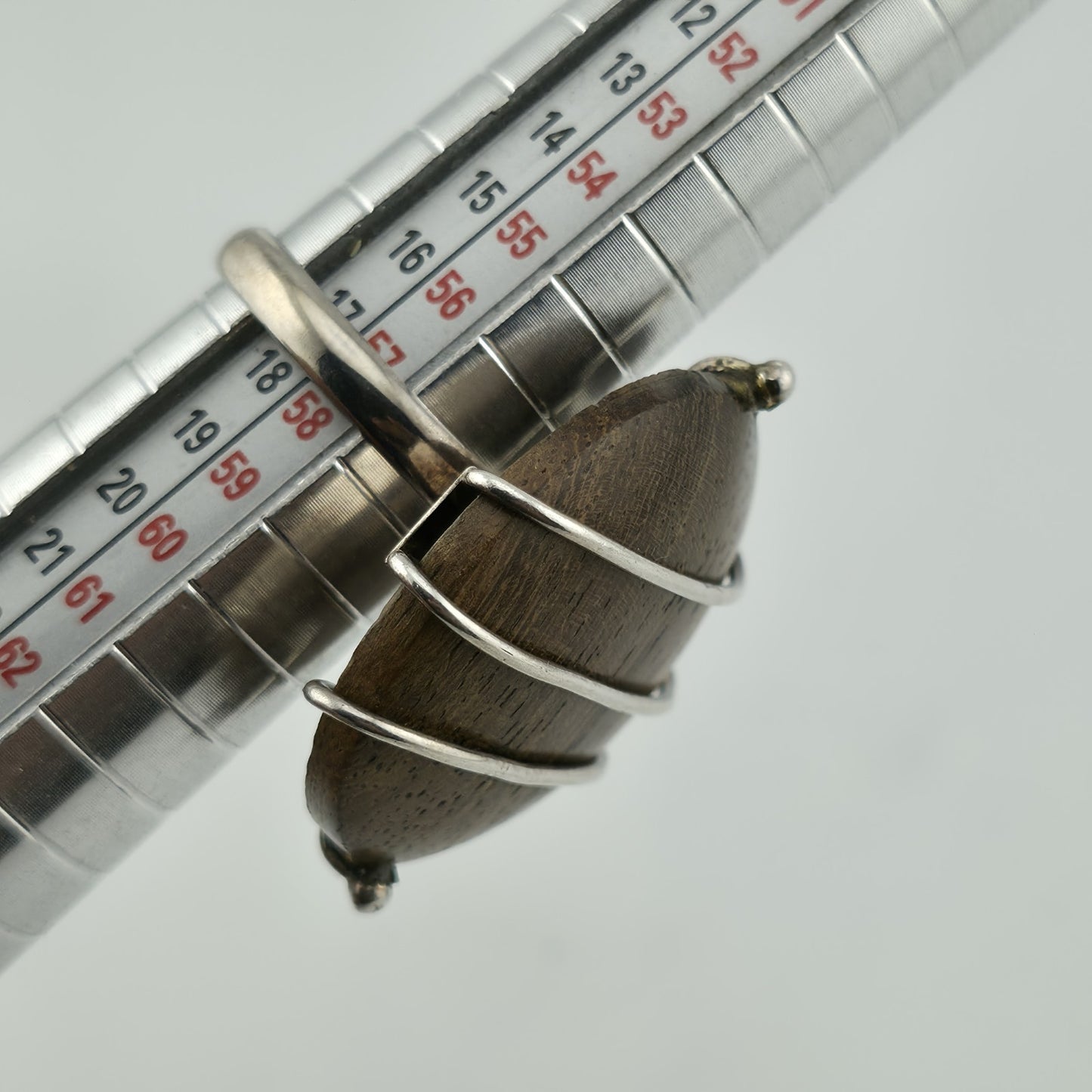 925 Sterling Silver Ring dark Wood Bold Abstract MCM unique Adjustable