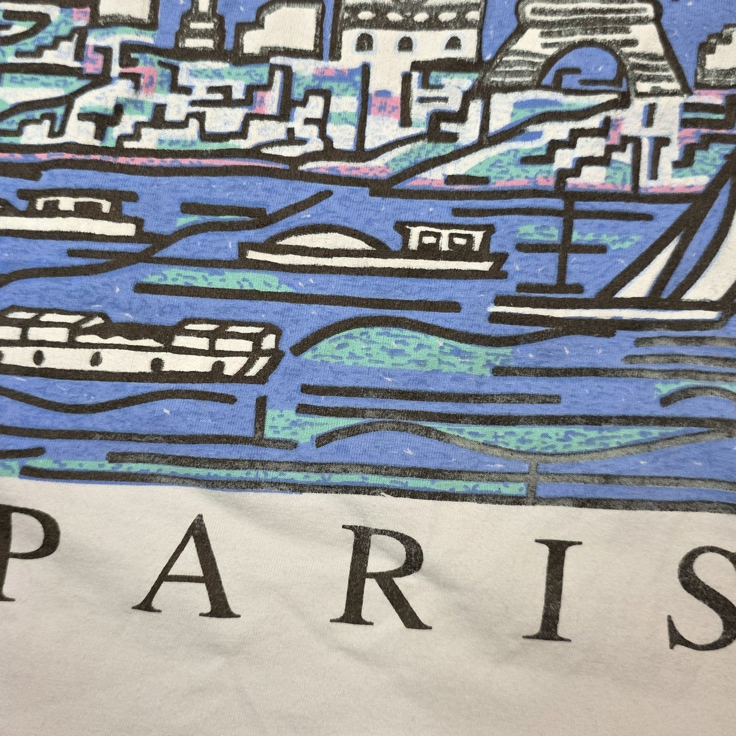 Paris Fran’s Eiffel Tower Art City Shirt Mens Medium White Abstract Vintage