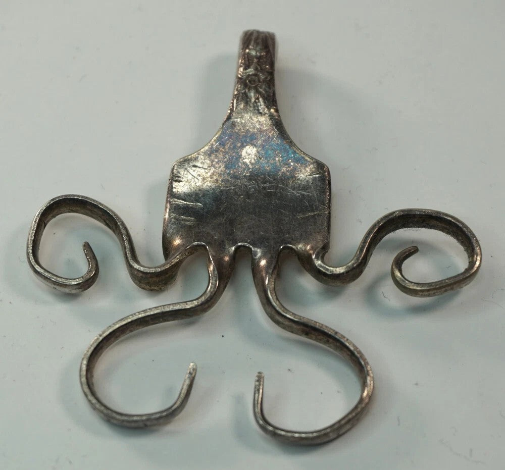 Hand Made Silverware Pendant 925 Sterling Silver Abstract Art 23.5g Vintage Fork