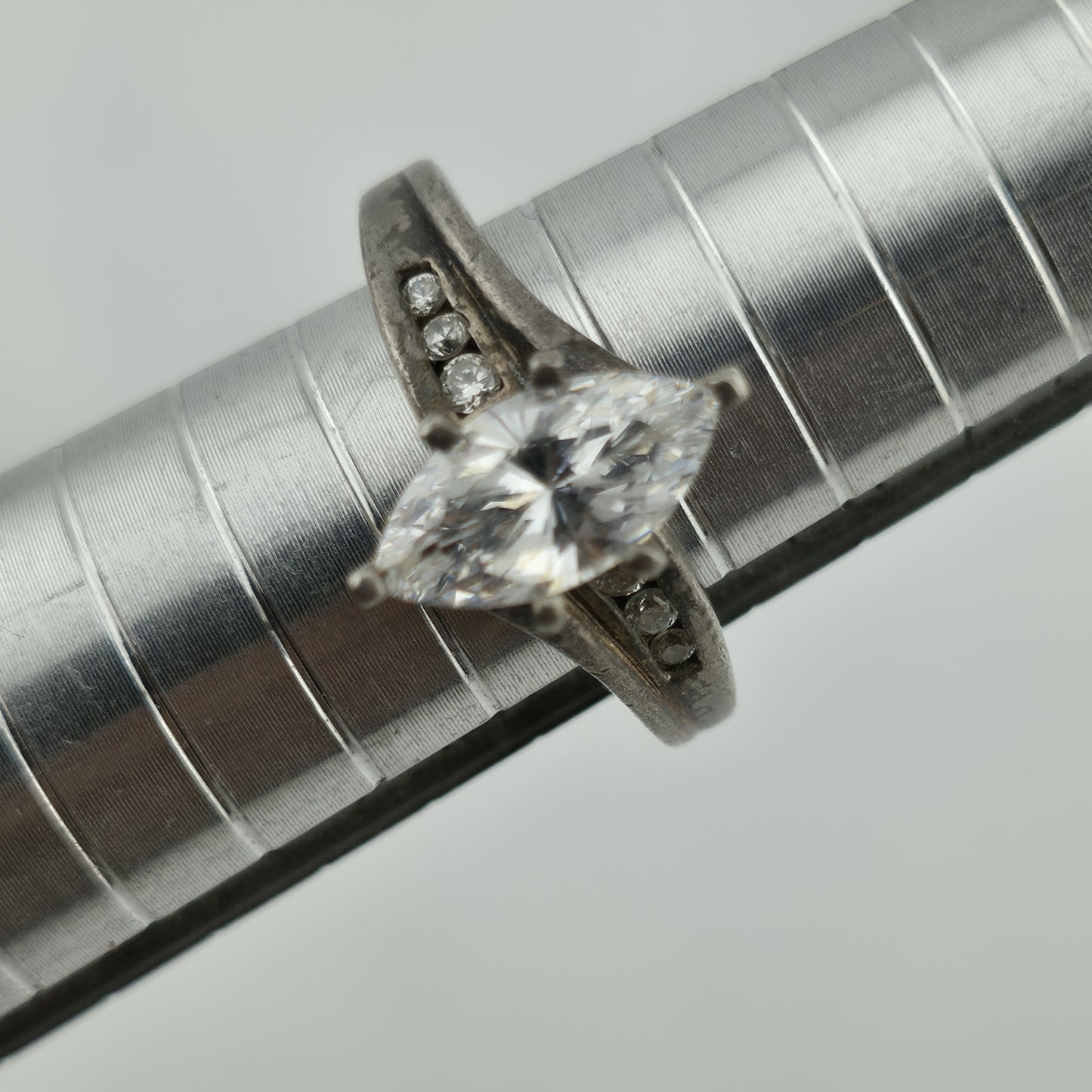 DQCZ Sterling Silver Ring Diamonique Marquis Colorless Stone Patina 7.75