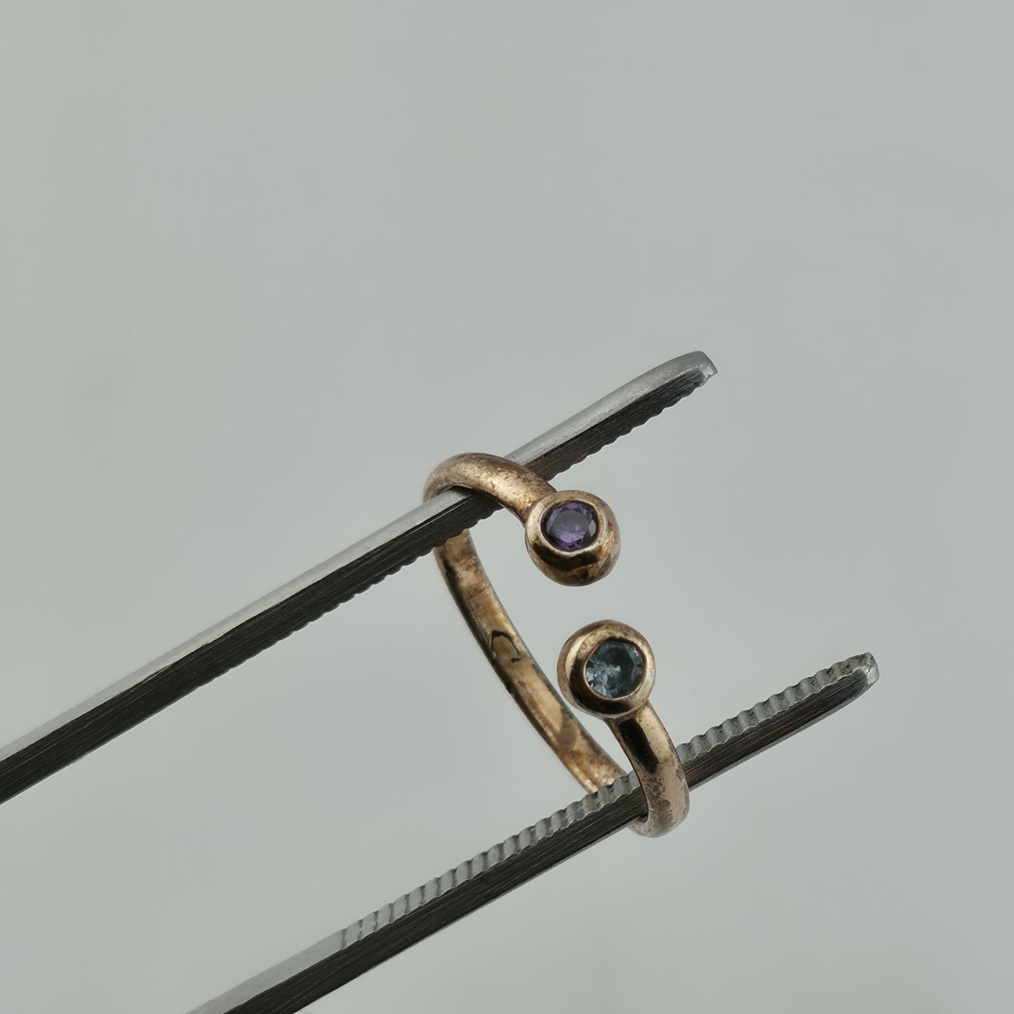 925 Sterling Silver Ring Purple Stones Wrap Open Adjustable