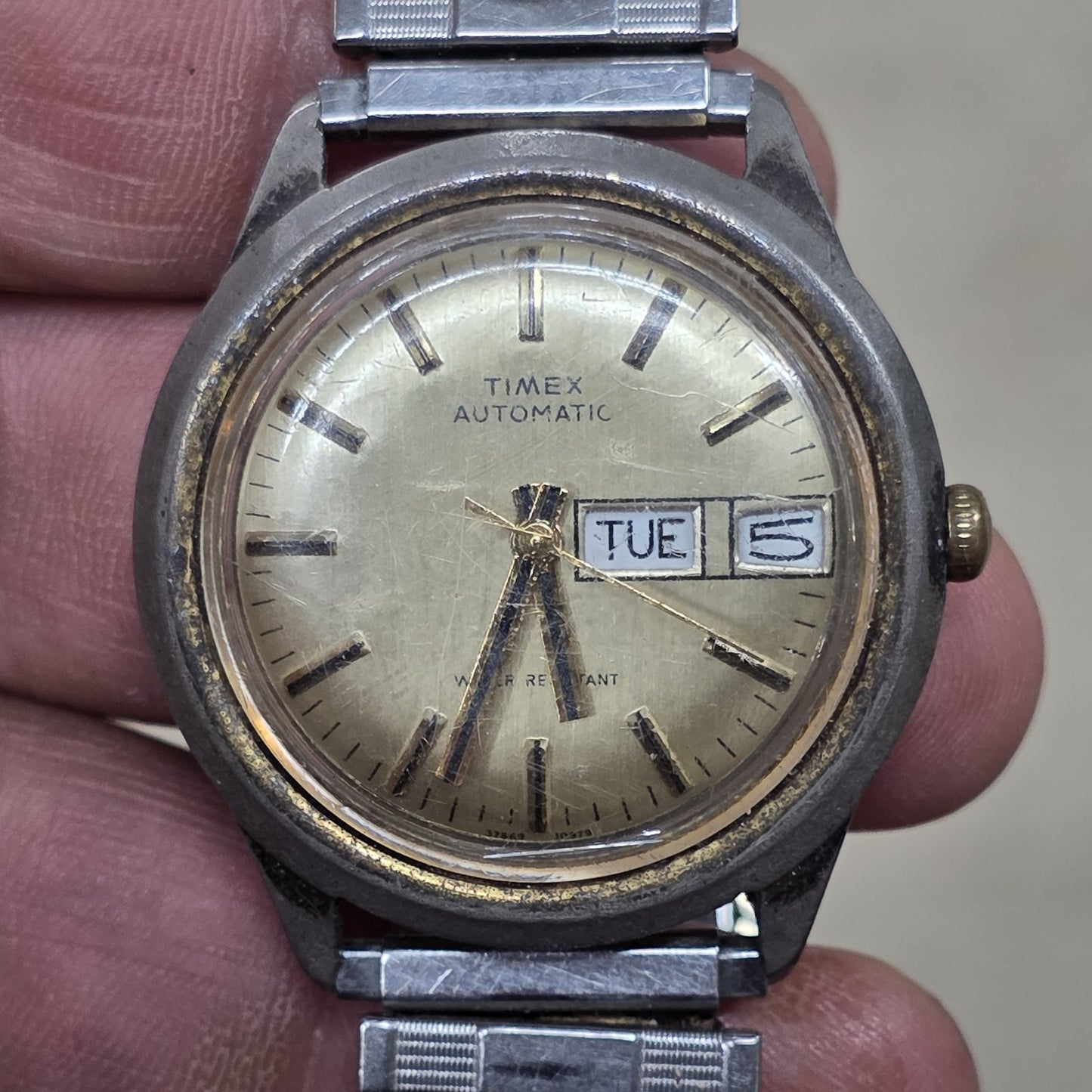 Timex Viscount Automatic Day Date 37869 10979 Vintage 1979 Running Gold Tone