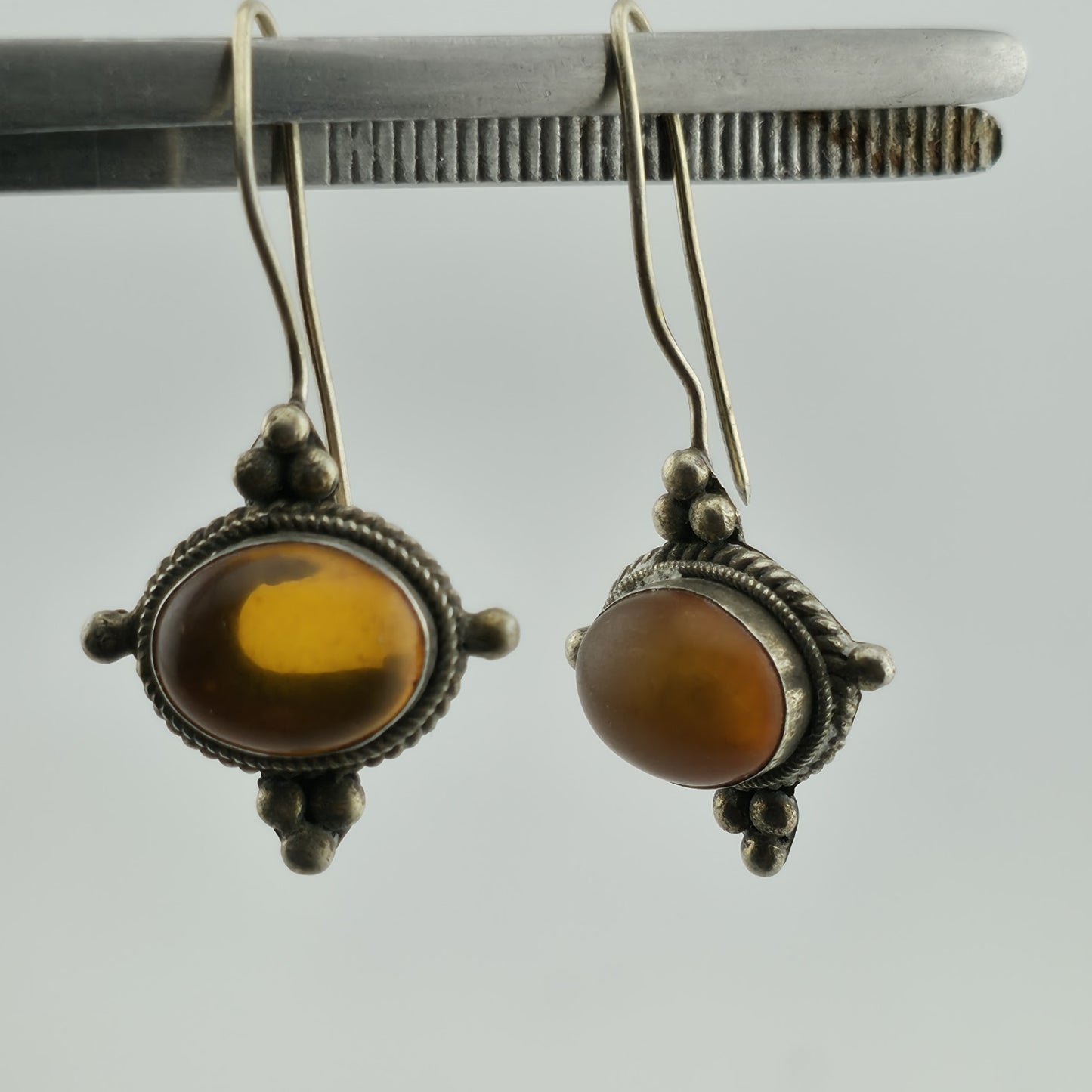 Vintage Sterling Silver 925 Earrings Yellow Stone