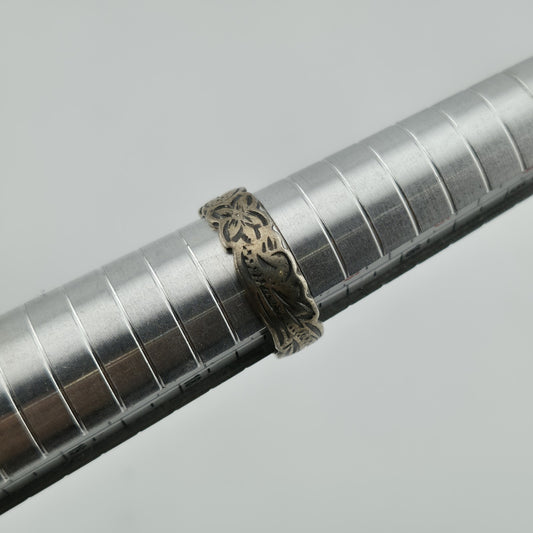 Sterling Silver Ring Unisex Abstract band  Scroll Etched Artisan 925 Size 6.5