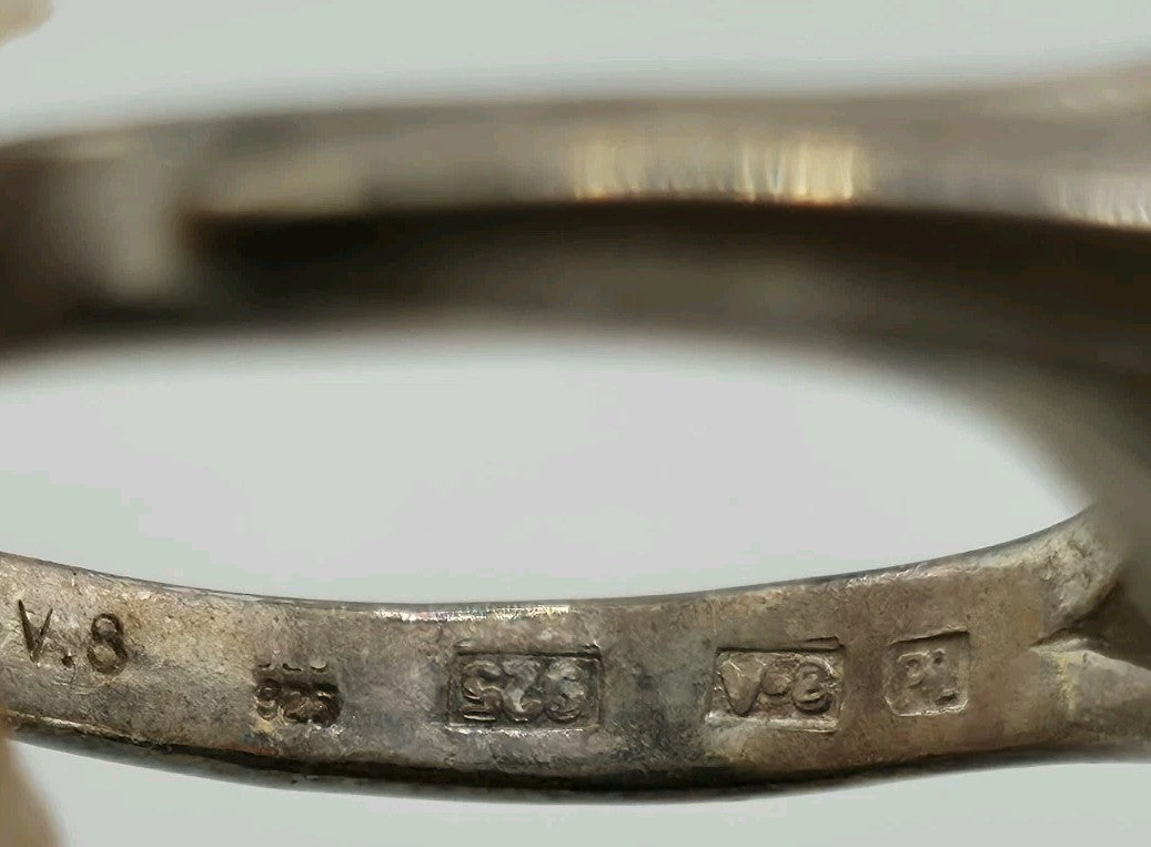 Baltic Amber Sterling Silver Ring Cylindric Stone Geometrical Modernist 6.5