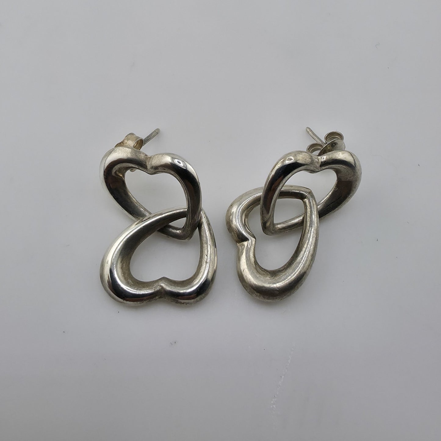 Sterling Silver Linked Double Heart Post Earrings 925 Chunky Modern Love