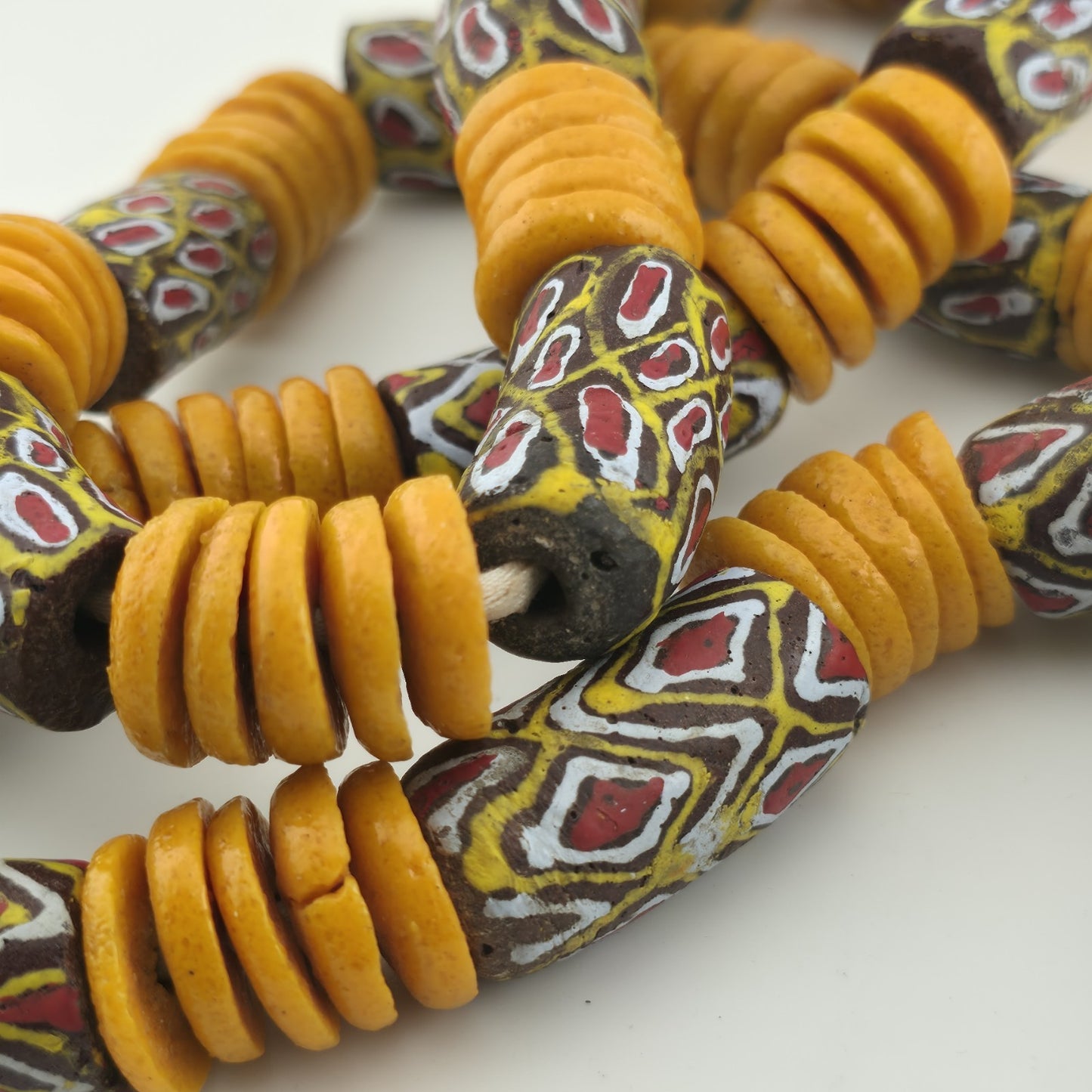 Handmade African Trade Bead & Lampwork Glass Pendant Necklace – 17" Drop Boho Tribal Folk Art