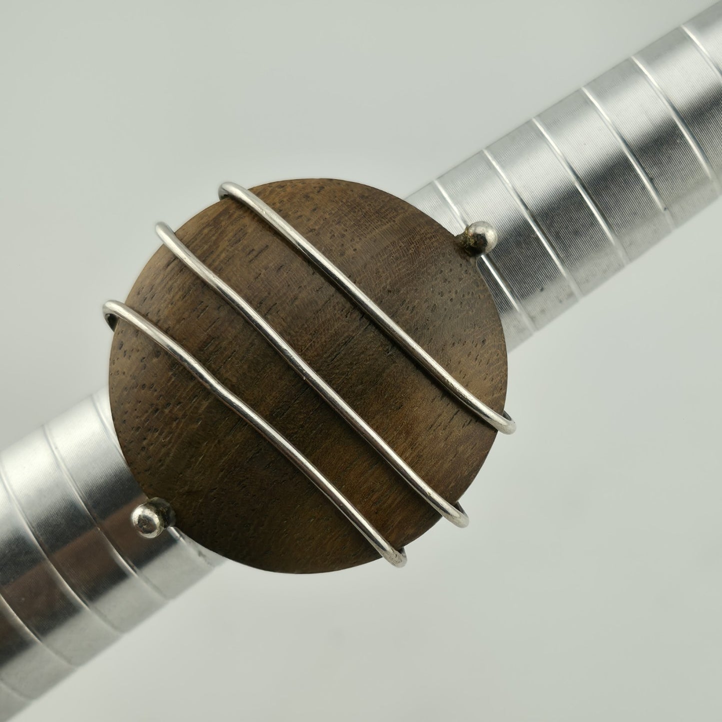 925 Sterling Silver Ring dark Wood Bold Abstract MCM unique Adjustable