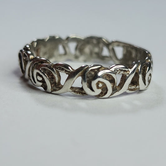 925 Sterling Silver Ring Filigree Rose Floral Band Size 9.75 Boho Romant