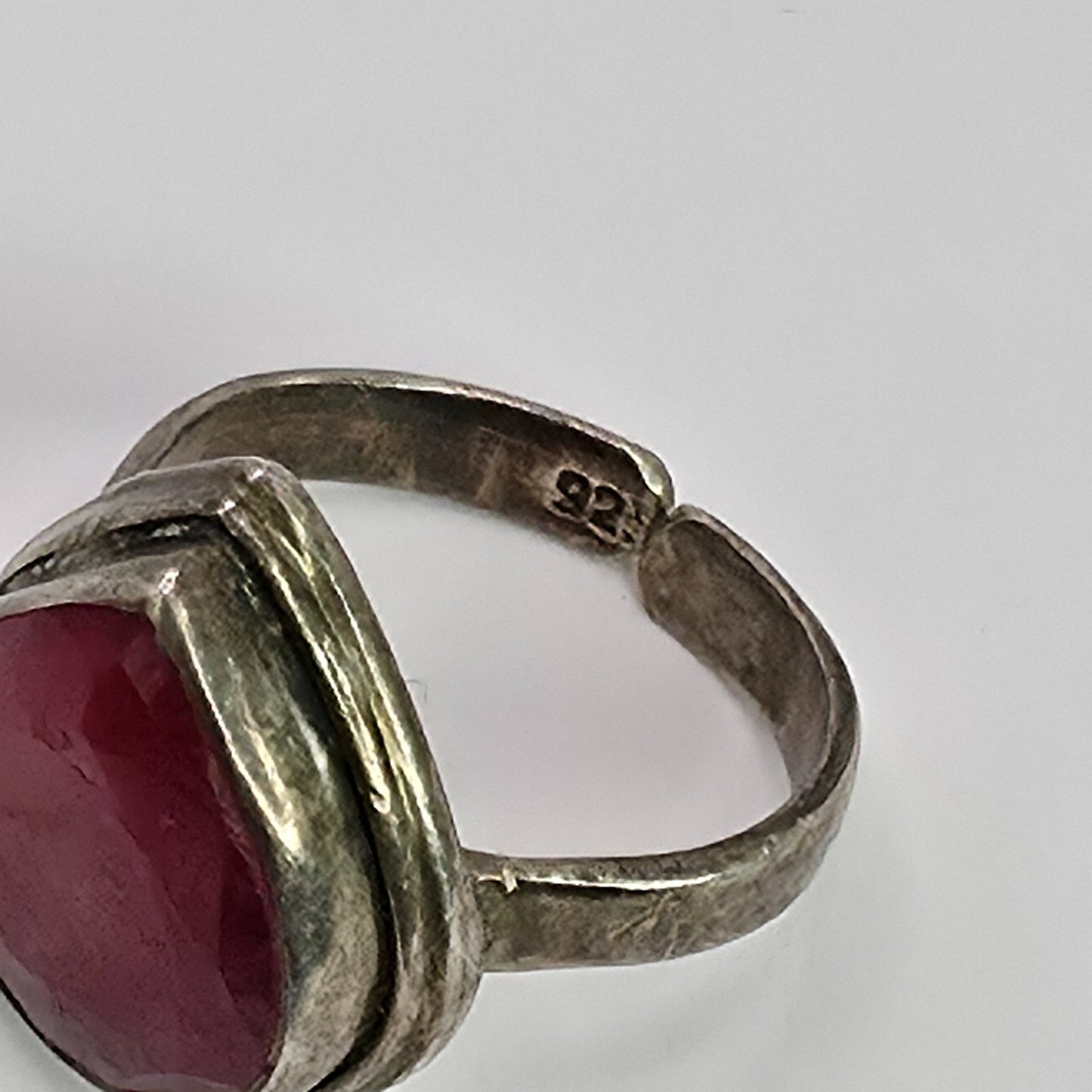 925 Sterling Silver Teardrop Ruby Ring Adjustable Band Boho Red Faceted Artisan