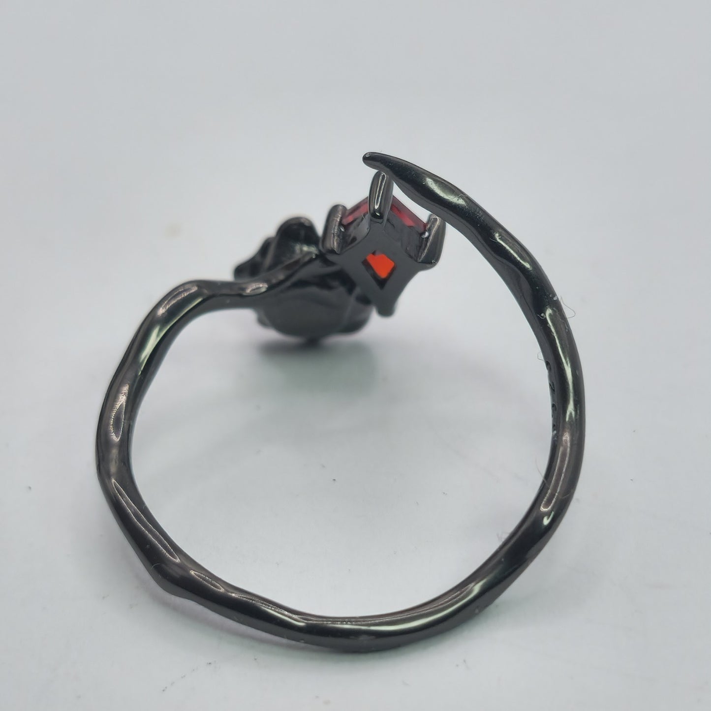 925 Sterling Silver Gothic Ring Black Rose Blood Red Zircon Emo Witch Adjustable