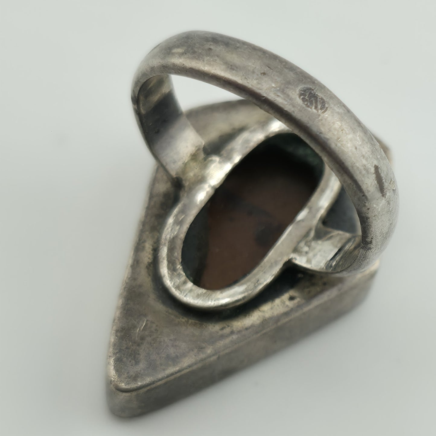 Amber 925 Sterling Silver Ring 7.5 MCM Chunky Teardrop Coffin Vintage Rare