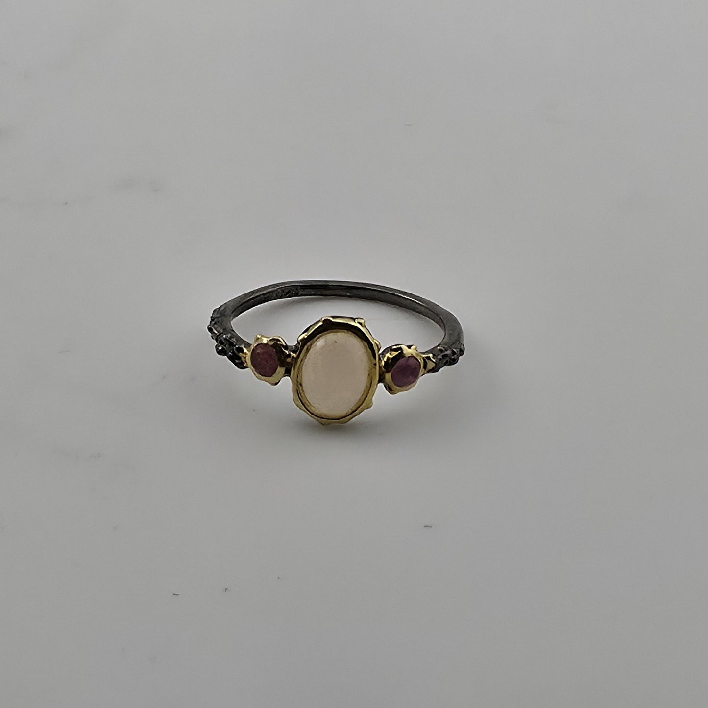 925 Sterling Silver Ring Natural Opal Abstract two tone Size 7