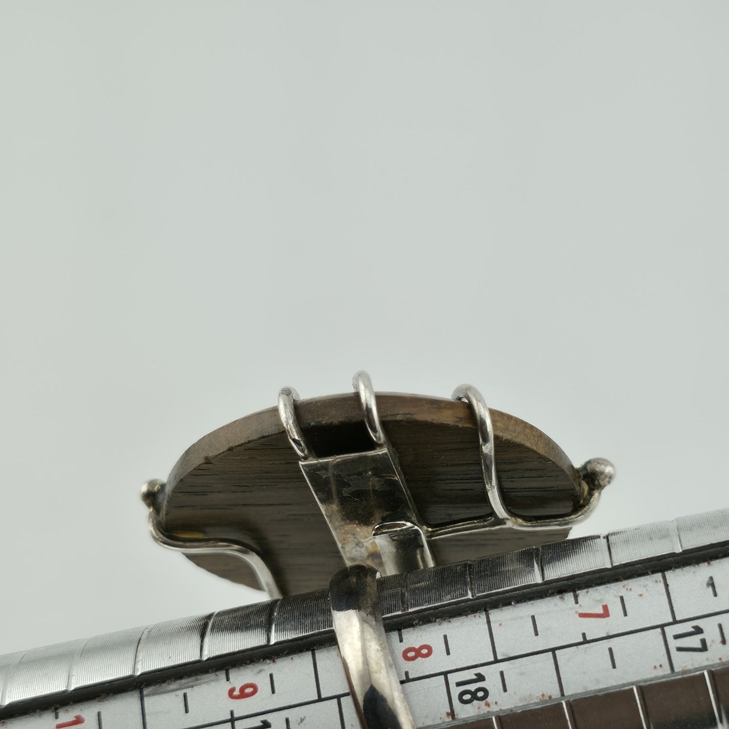 925 Sterling Silver Ring dark Wood Bold Abstract MCM unique Adjustable