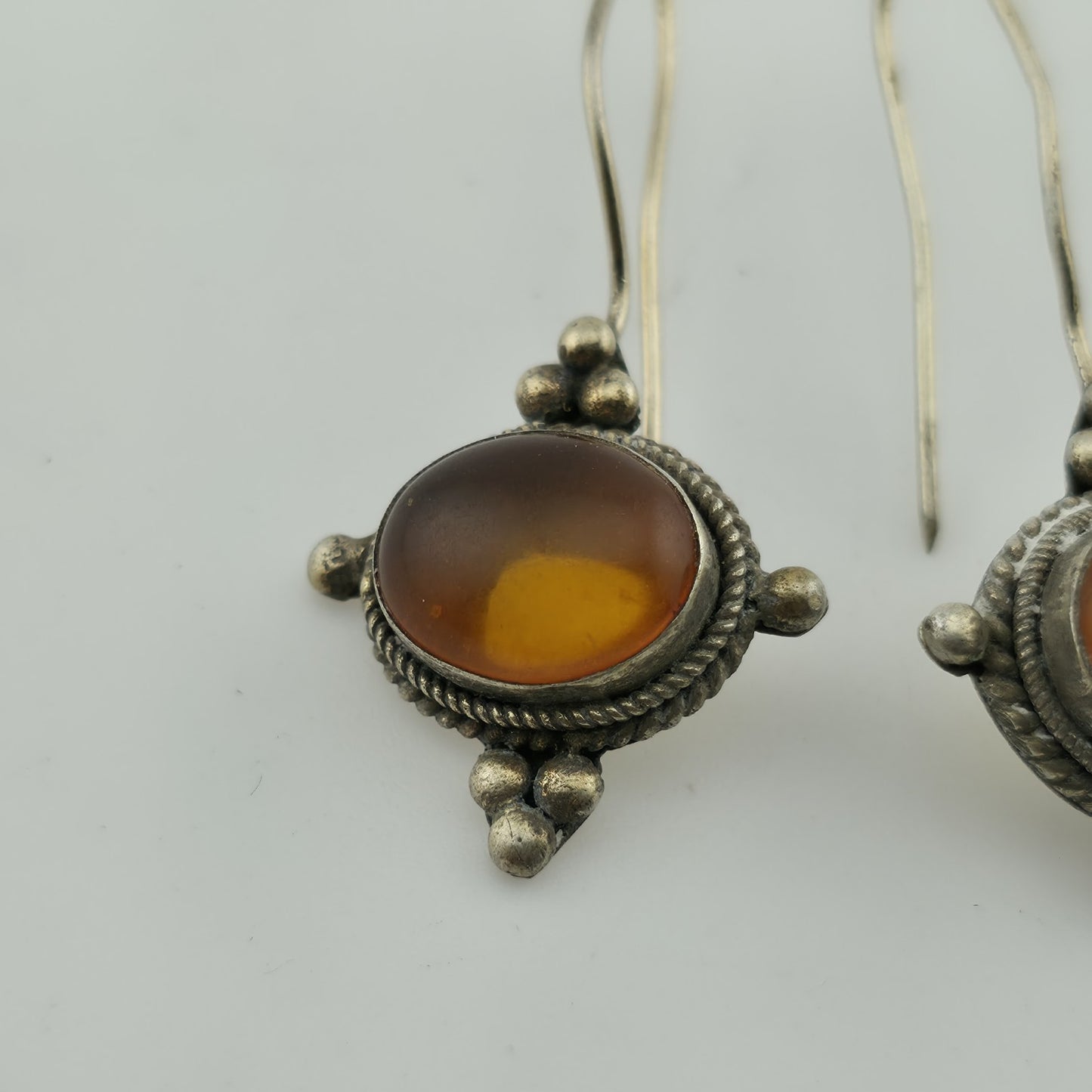 Vintage Sterling Silver 925 Earrings Yellow Stone