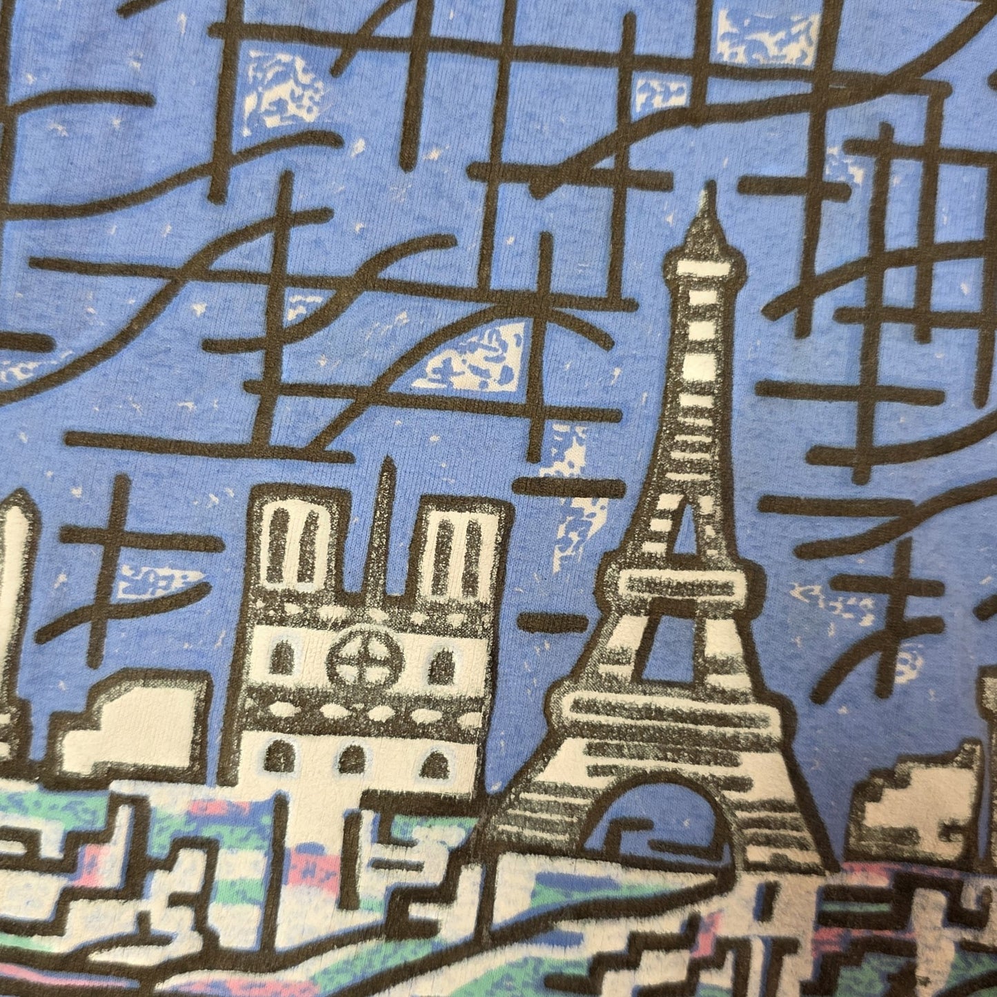 Paris Fran’s Eiffel Tower Art City Shirt Mens Medium White Abstract Vintage