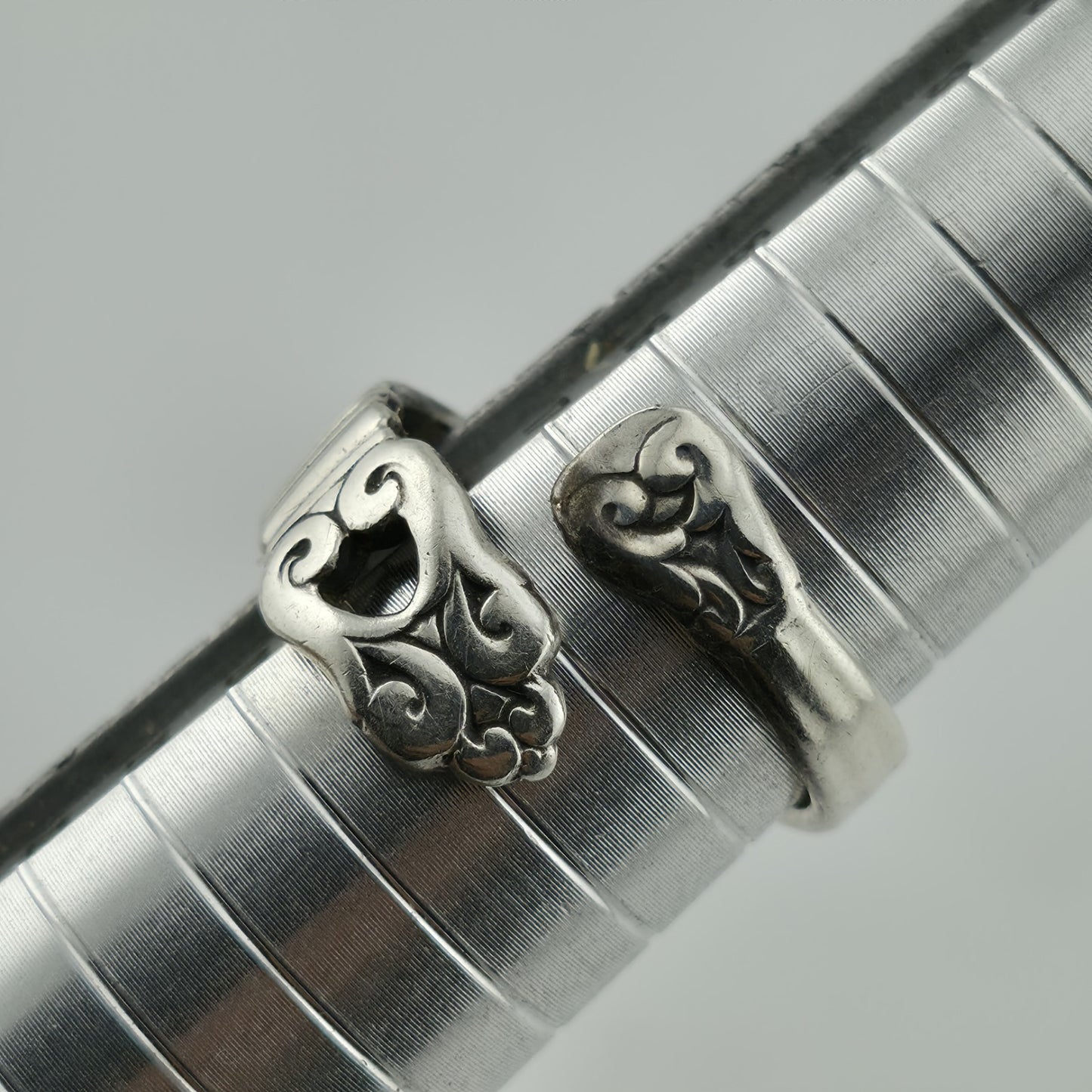 Vintage Cellini 925 Sterling Silver Spoon Scroll Wrap Ring Adjustable Adjustable