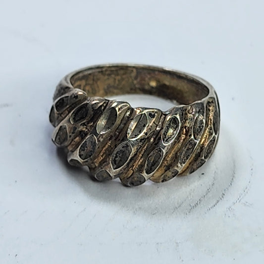 925 Sterling Silver Ring Fluted Dome Band  Size 7 Aged Patina Vintage