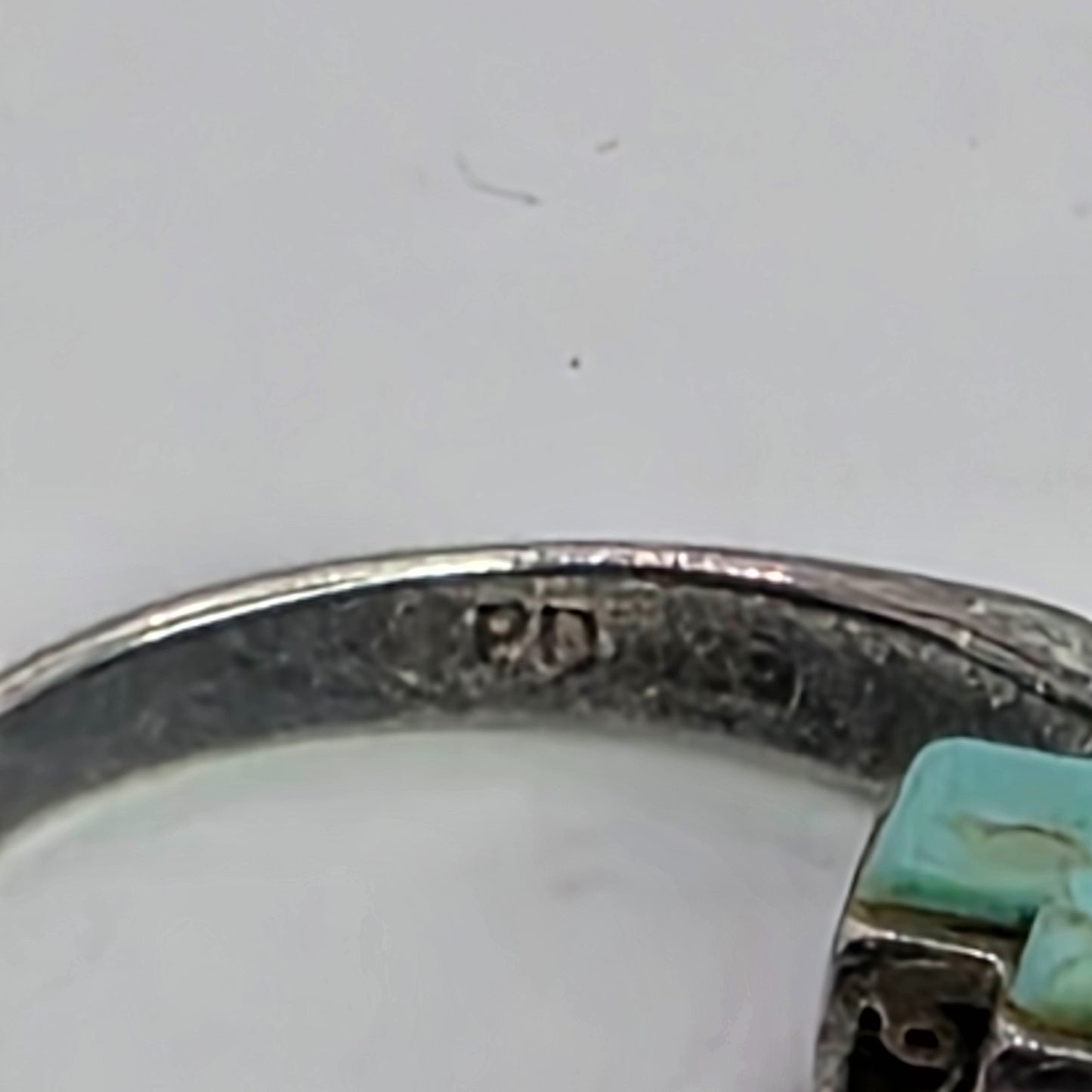 925 Sterling Spinner Ring Turquoise Cross Double Sided Articulated Vintage PD  7