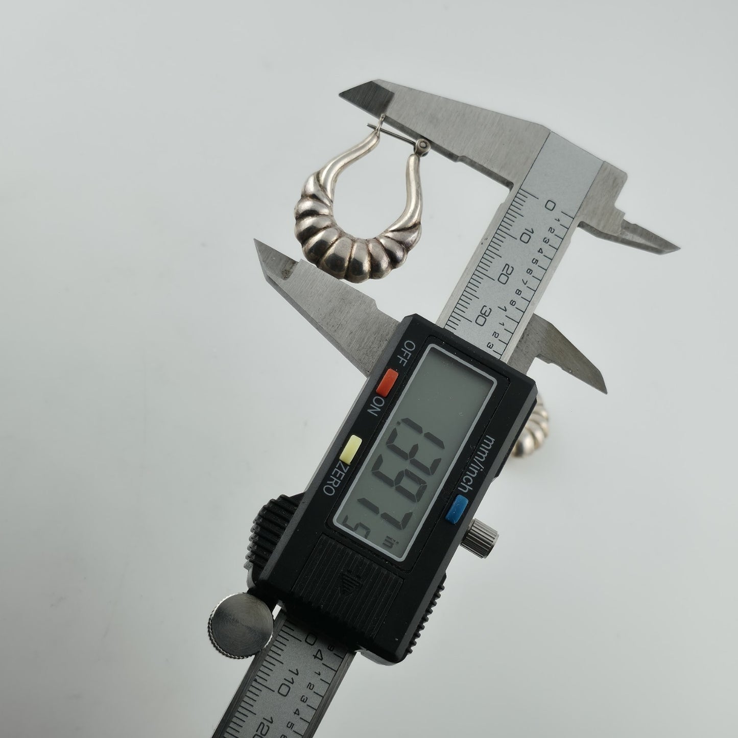 Sterling Silver Earrings Ribbed Latch Hoop Marked 925 Vintage Patina 1.3"