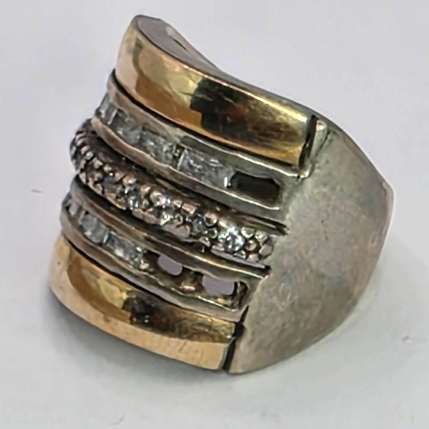 925 Sterling Silver 14K Gold Ring FG Missing Stones Bold Art Deco size 8.5