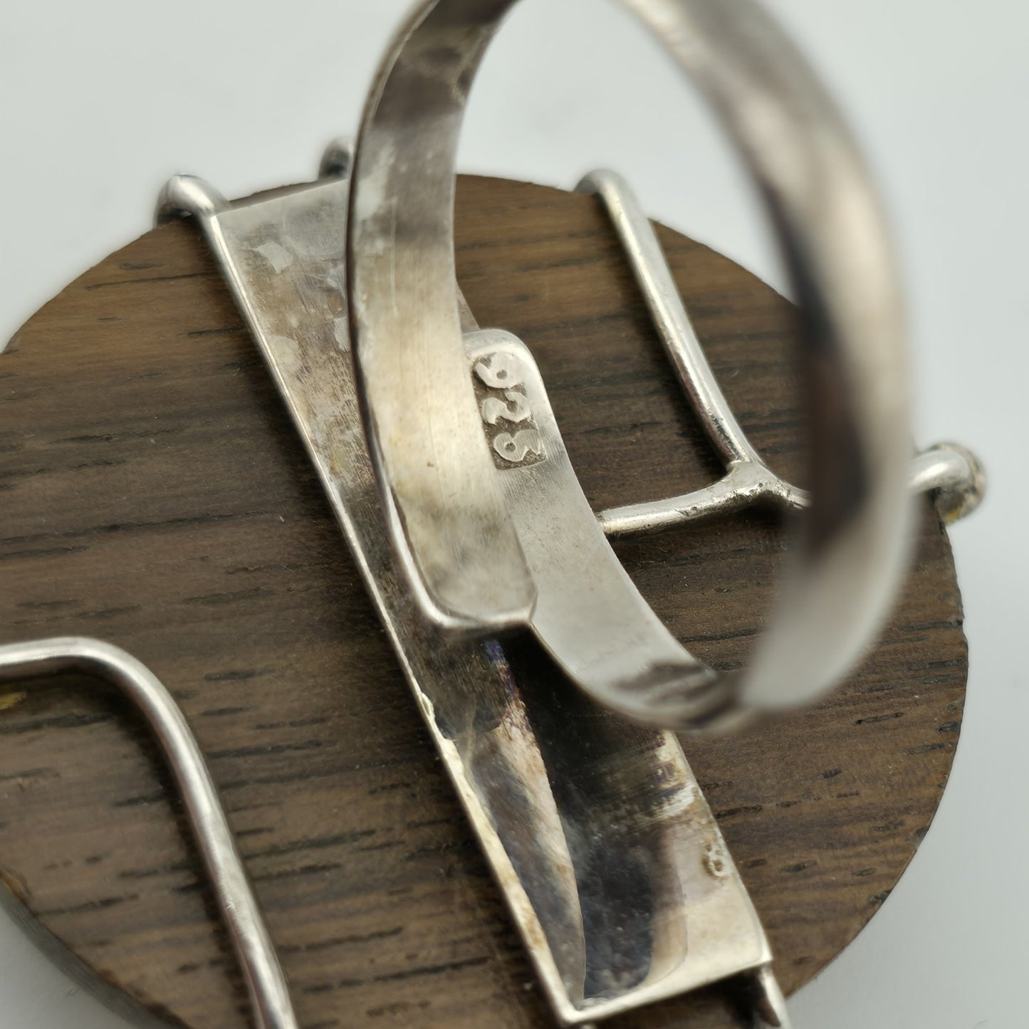 925 Sterling Silver Ring dark Wood Bold Abstract MCM unique Adjustable