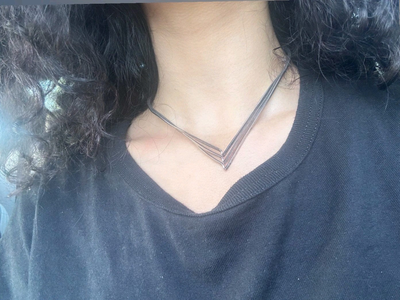 Collar Choker Necklace Stetling Silver Chevron Signed Mexico Twisted Vintage
