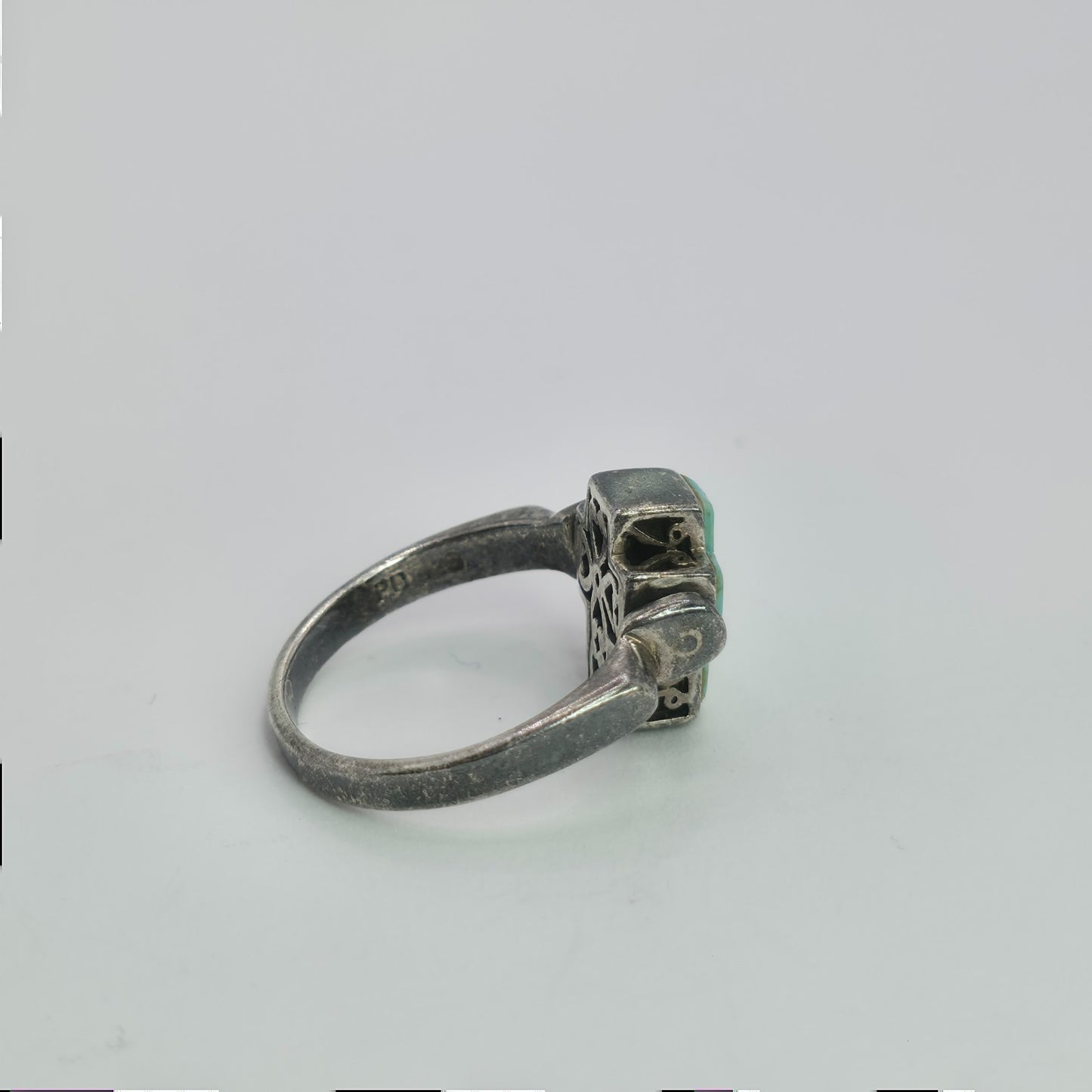 925 Sterling Spinner Ring Turquoise Cross Double Sided Articulated Vintage PD  7