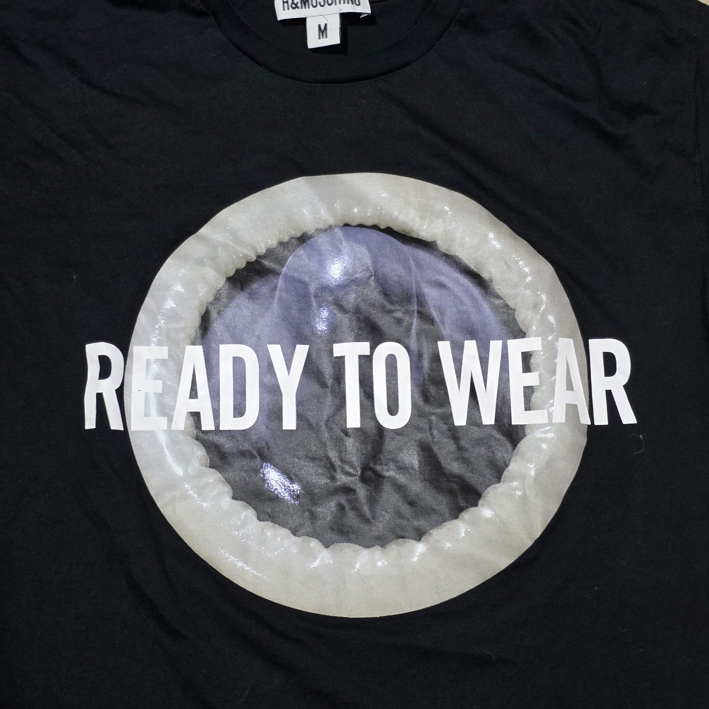 Moschino x H&M Limited Edition Mens Med Shirt Condom Graphic Black Tee Sex Joke